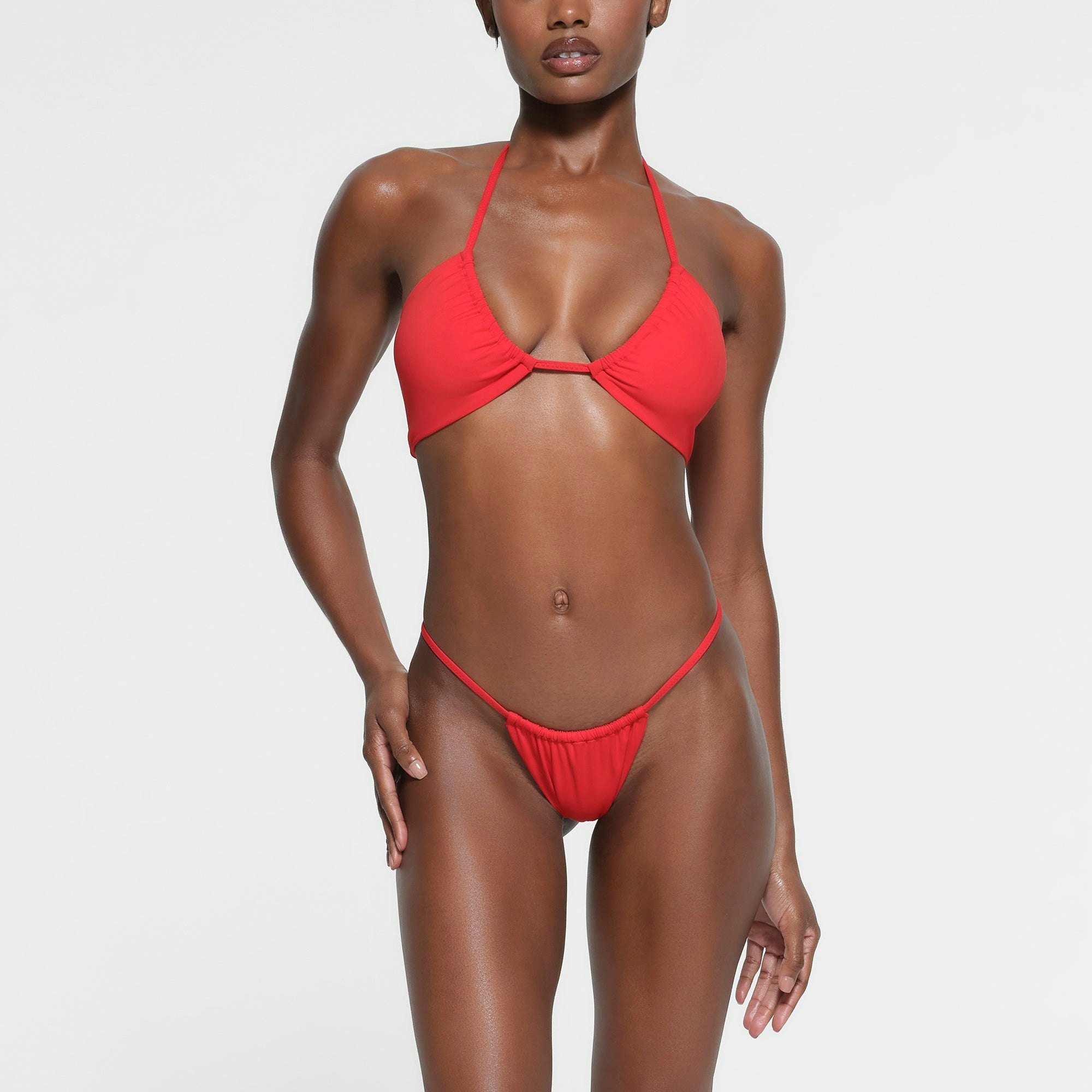 SIGNATURE SWIM HALTER BIKINI TOP | RUBY ON A MODEL FRONT VIEW