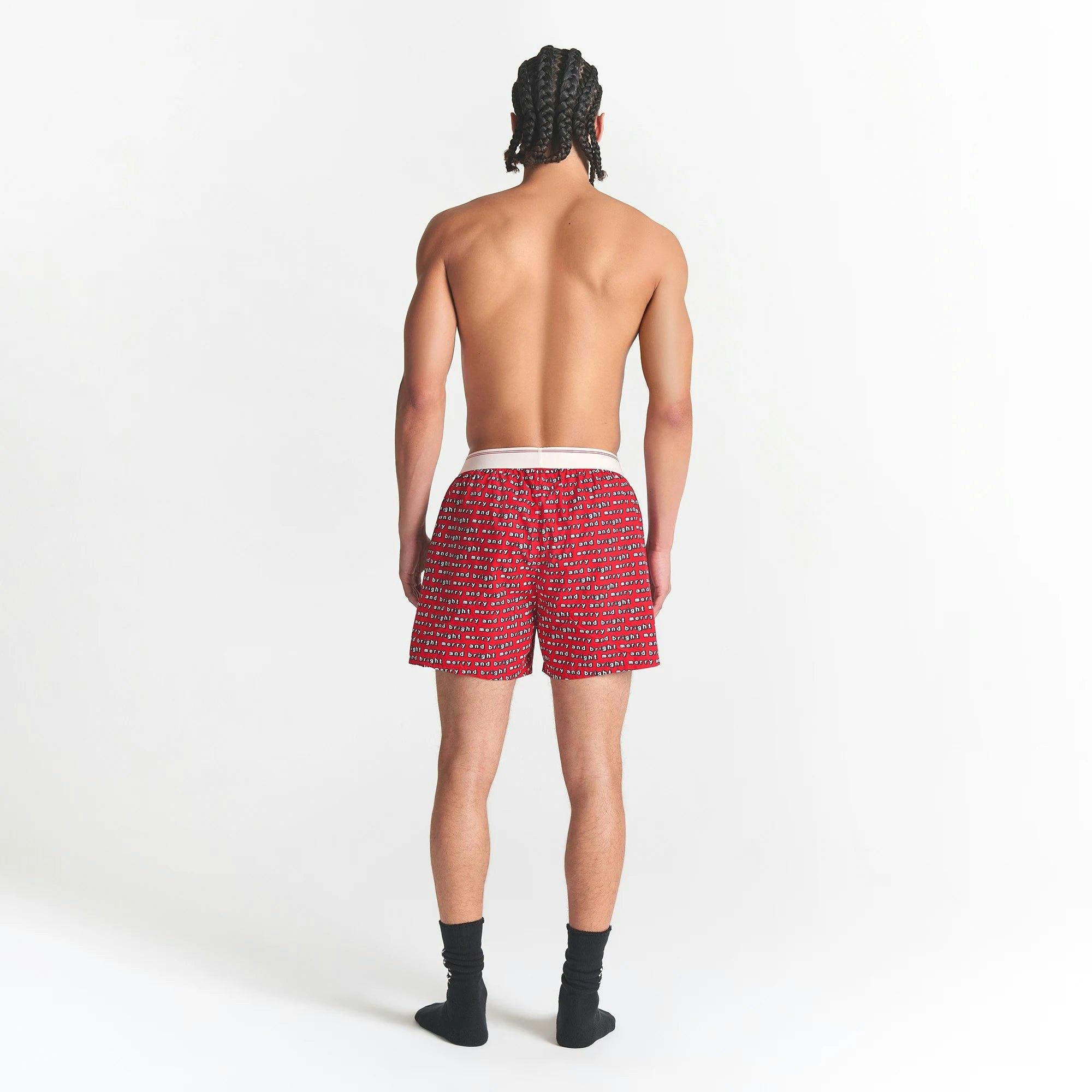 CACTUS PLANT FLEA MARKET X SKIMS COTTON POPLIN MENS BOXER 3-PACK | JINGLE BELLS MULTI ON A MODEL BACK VIEW @ | FOCUS: 0.0, 1.0, 0.9