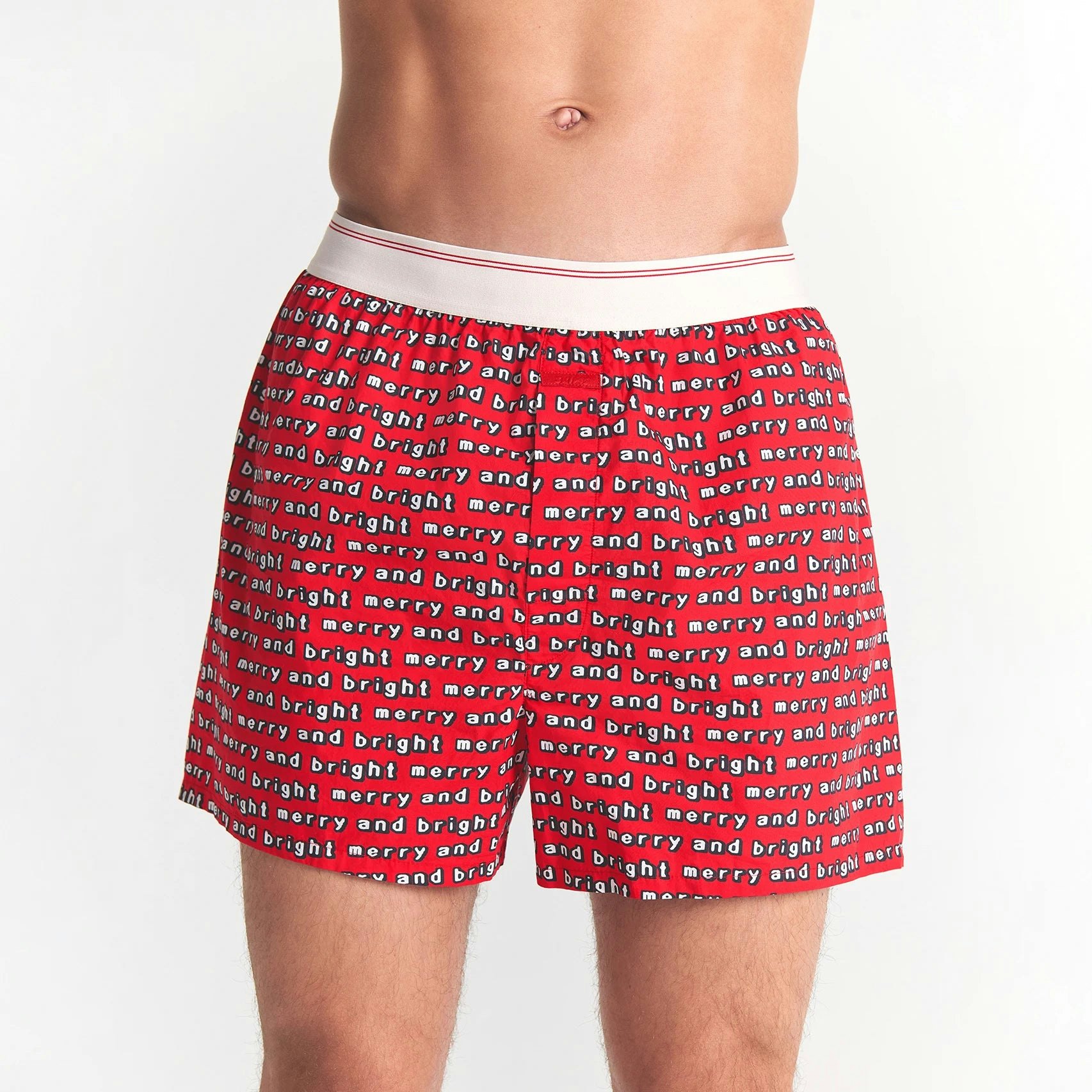 CACTUS PLANT FLEA MARKET X SKIMS COTTON POPLIN MENS BOXER 3-PACK | JINGLE BELLS MULTI ON A MODEL FRONT VIEW @ | FOCUS: 0.0, 1.0, 0.9