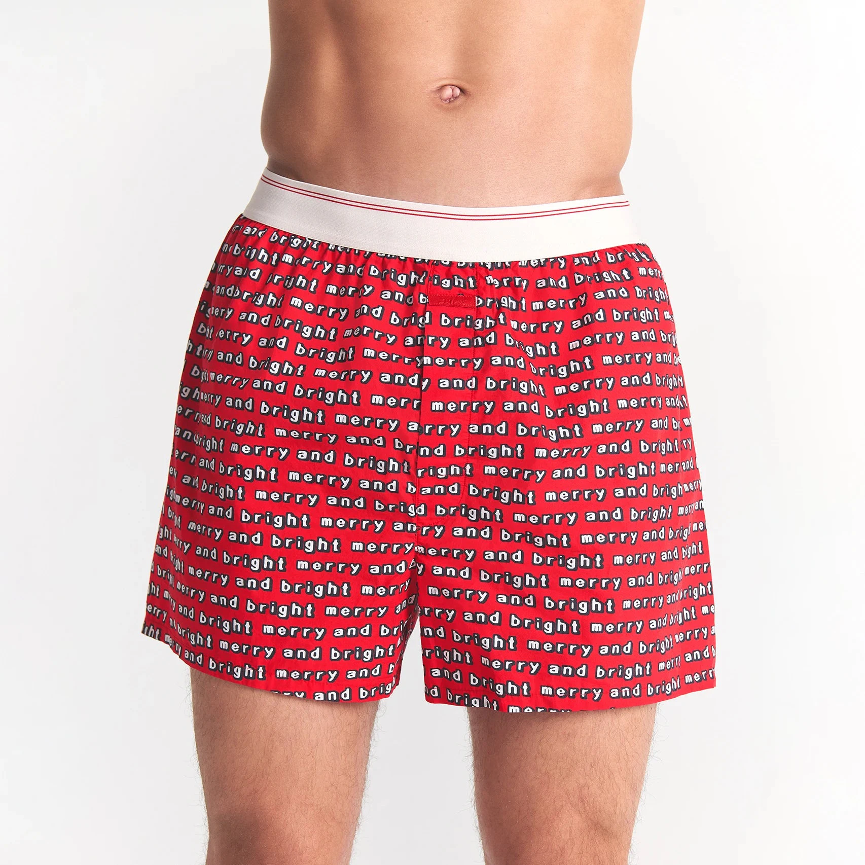 CACTUS PLANT FLEA MARKET X SKIMS COTTON POPLIN MENS BOXER 3-PACK | JINGLE BELLS MULTI ON A MODEL FRONT VIEW @ | FOCUS: 0.0, 1.0, 0.9