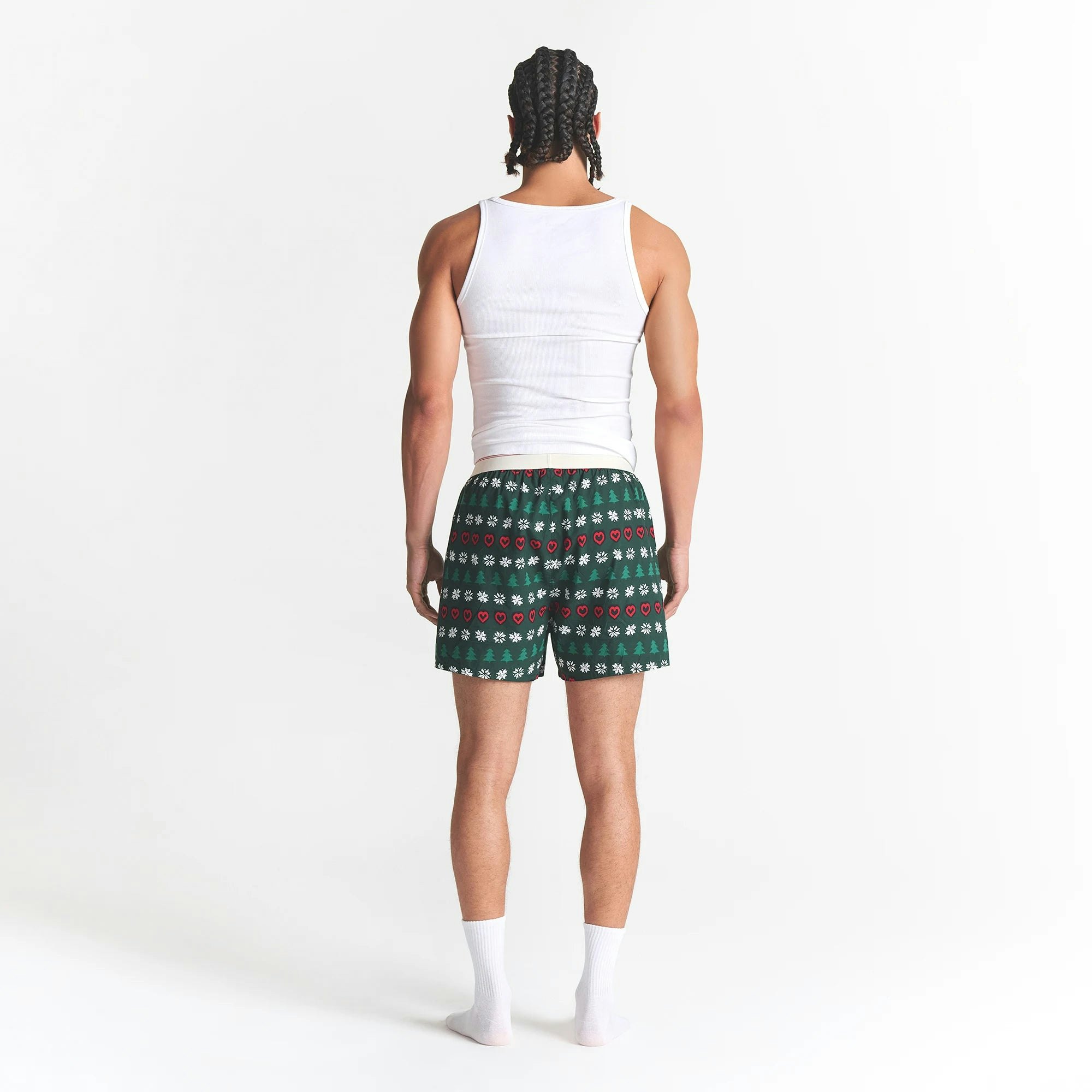 CACTUS PLANT FLEA MARKET X SKIMS COTTON POPLIN MENS BOXER 3-PACK | JINGLE BELLS MULTI ON A MODEL BACK VIEW @ | FOCUS: 0.0, 1.0, 0.9