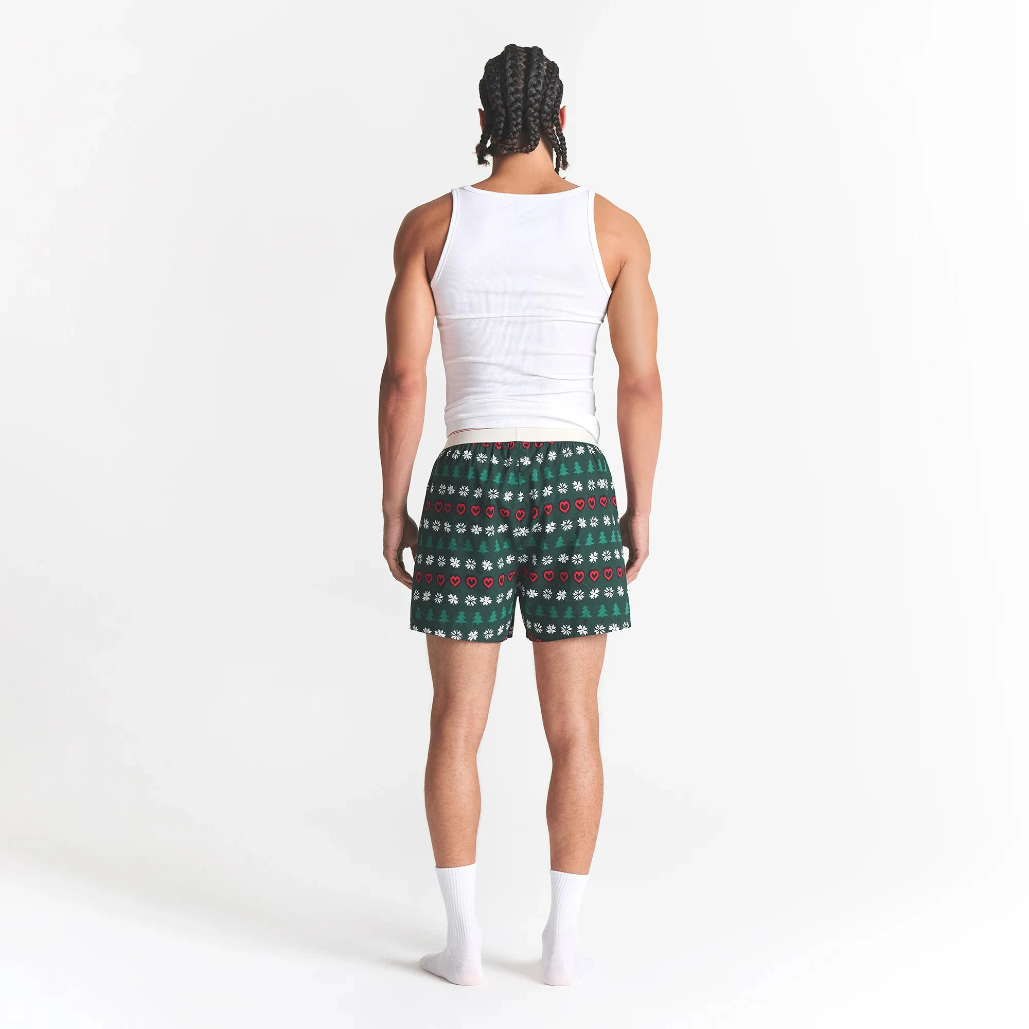 CACTUS PLANT FLEA MARKET X SKIMS COTTON POPLIN MENS BOXER 3-PACK | JINGLE BELLS MULTI ON A MODEL BACK VIEW @ | FOCUS: 0.0, 1.0, 0.9