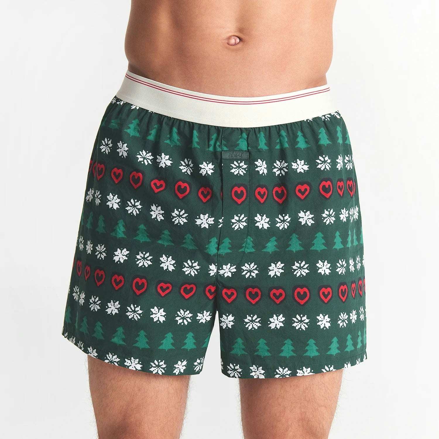 CACTUS PLANT FLEA MARKET X SKIMS COTTON POPLIN MENS BOXER 3-PACK | JINGLE BELLS MULTI ON A MODEL FRONT VIEW @ | FOCUS: 0.0, 1.0, 0.9