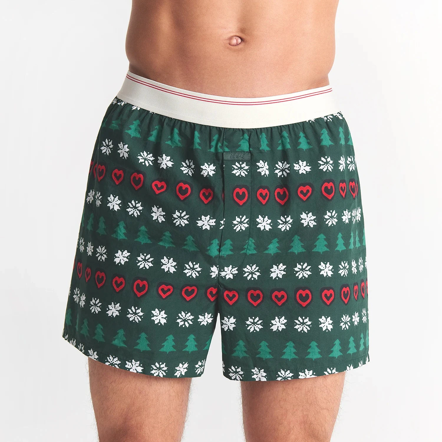 CACTUS PLANT FLEA MARKET X SKIMS COTTON POPLIN MENS BOXER 3-PACK | JINGLE BELLS MULTI ON A MODEL FRONT VIEW @ | FOCUS: 0.0, 1.0, 0.9