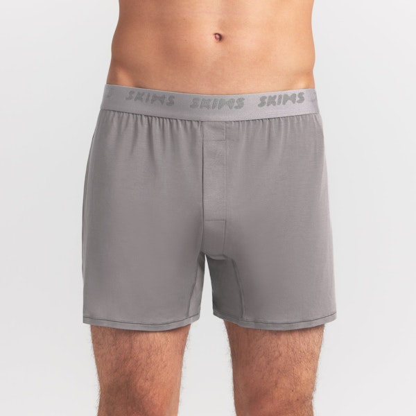 SKIMS STRETCH MENS KNIT BOXER 3-PACK | GUNMETAL MULTI ON A MODEL FRONT VIEW