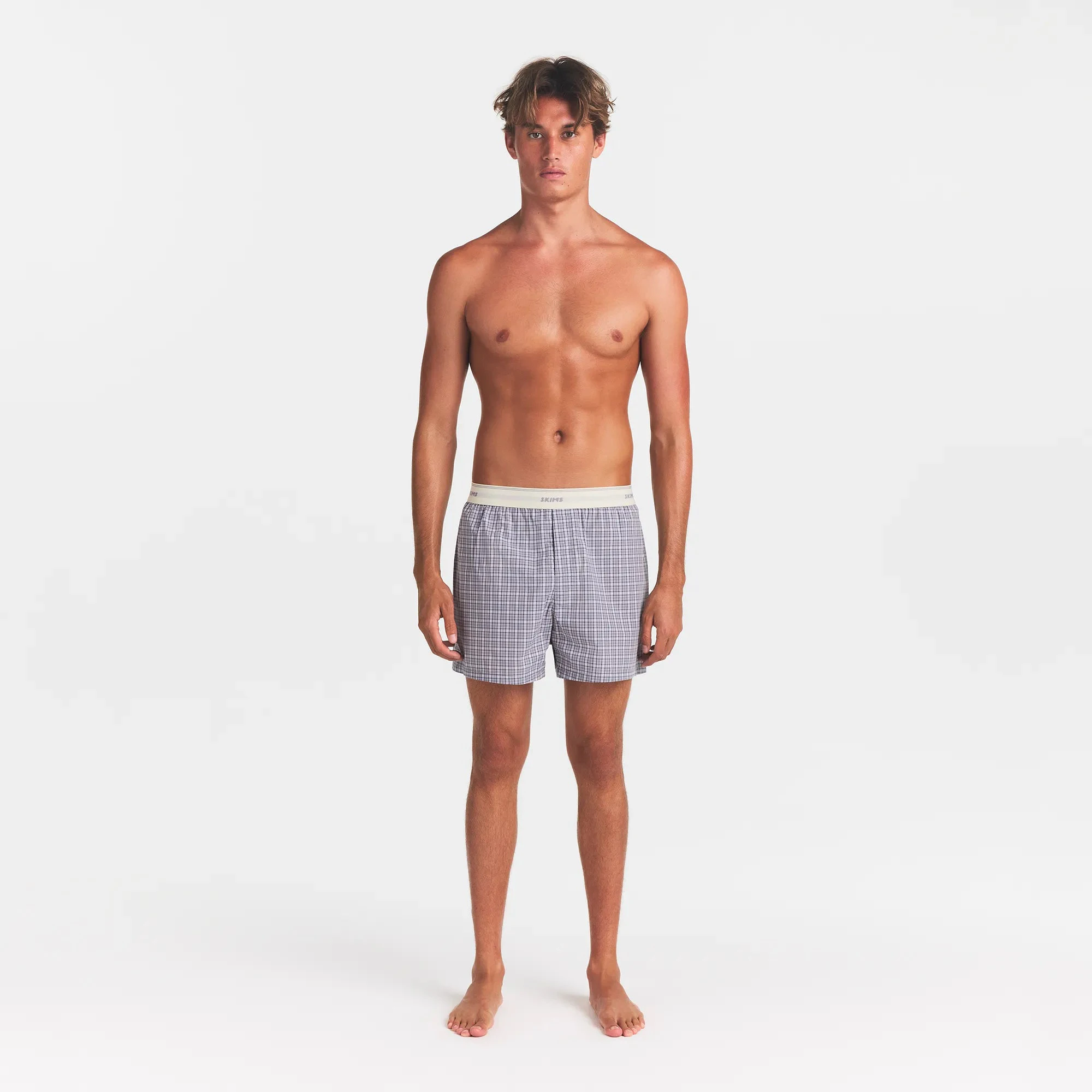 COTTON POPLIN MENS LOGO BAND BOXER | FULL MOON CHECK ON A MODEL FRONT VIEW @ | FOCUS: 0.0, 1.0, 0.9