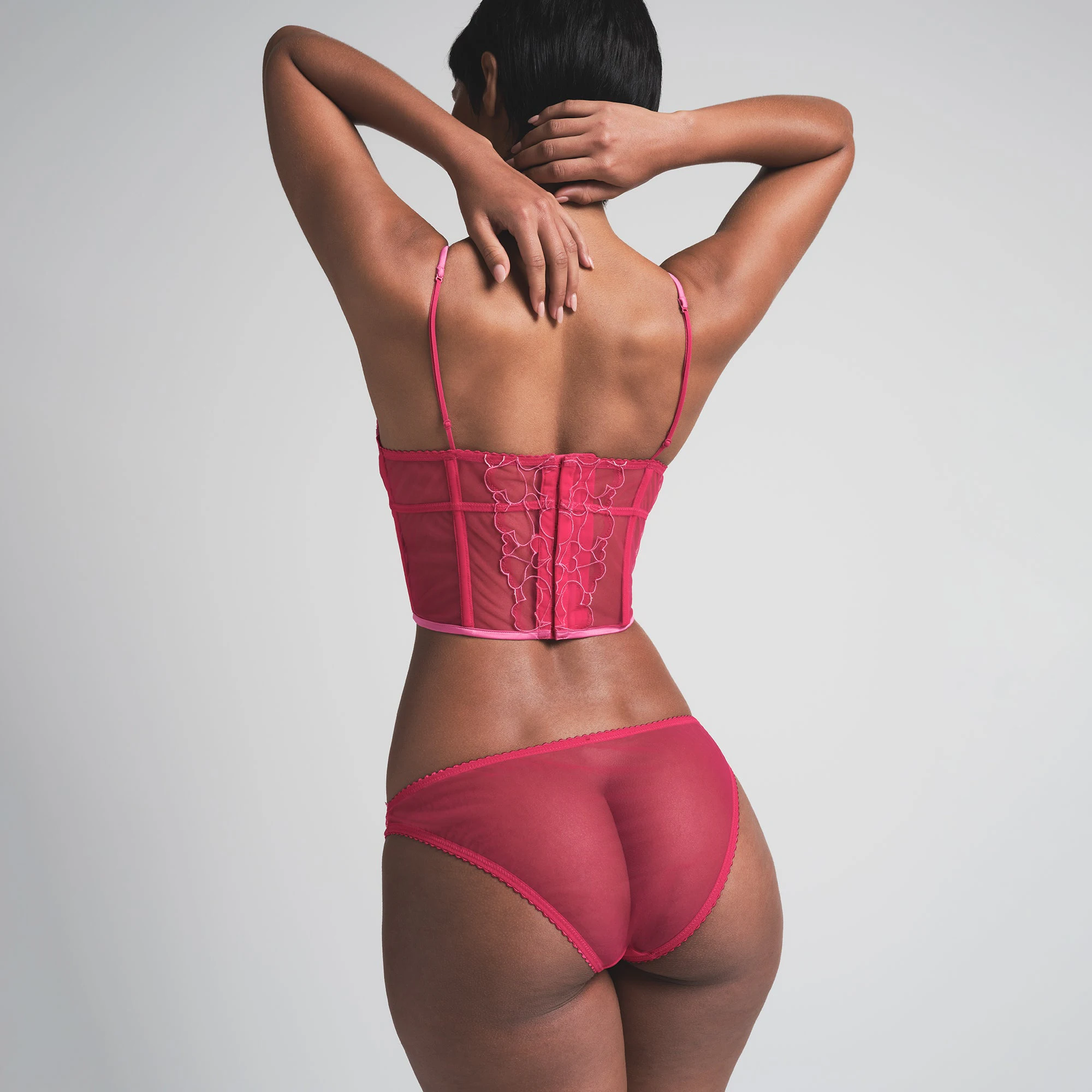 EMBROIDERED TULLE CROPPED CORSET | PUNCH ON A MODEL BACK VIEW | FOCUS: 0.0, 1.0, 0.9