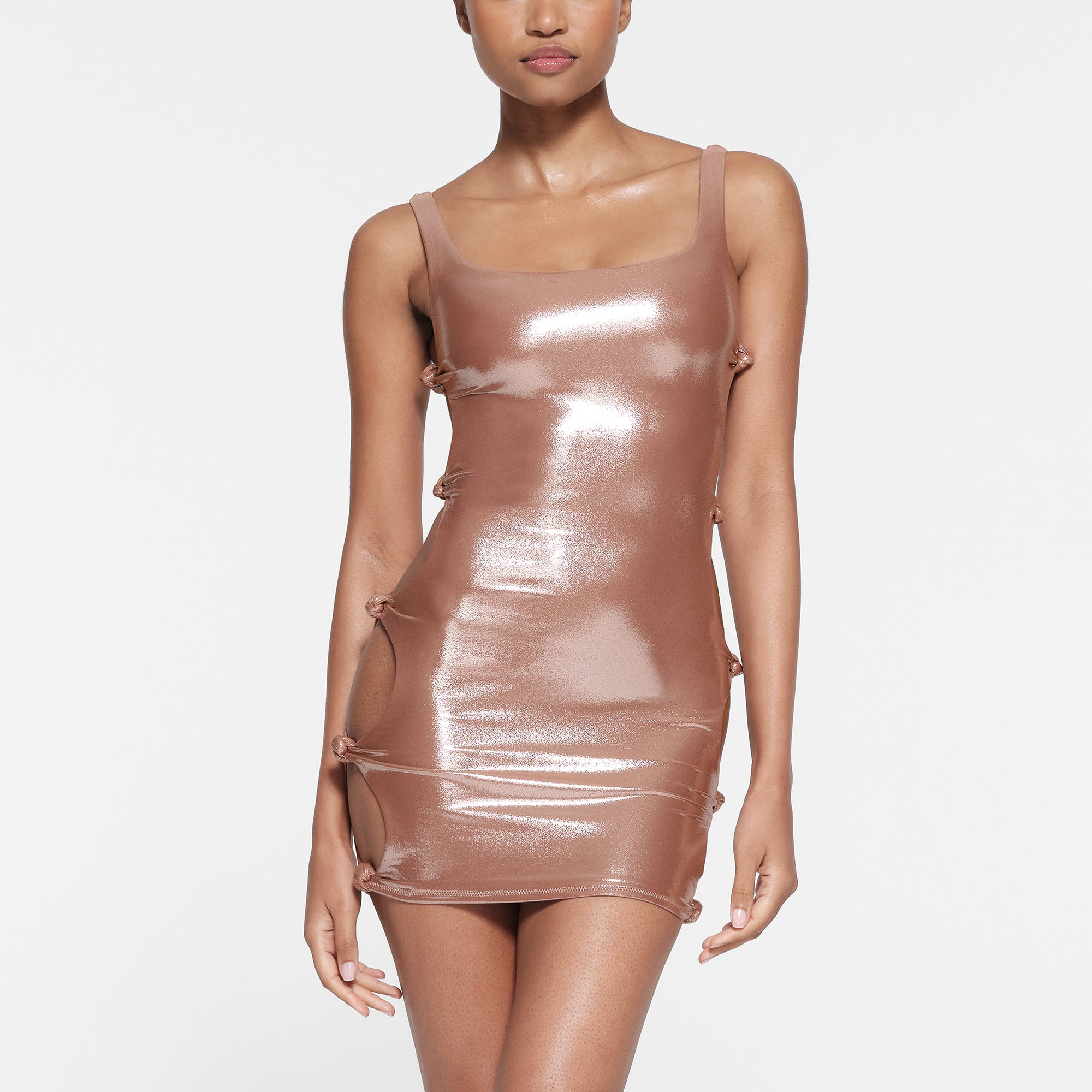 LIQUID SHINE SWIM KNOTTED TANK DRESS CINNAMON