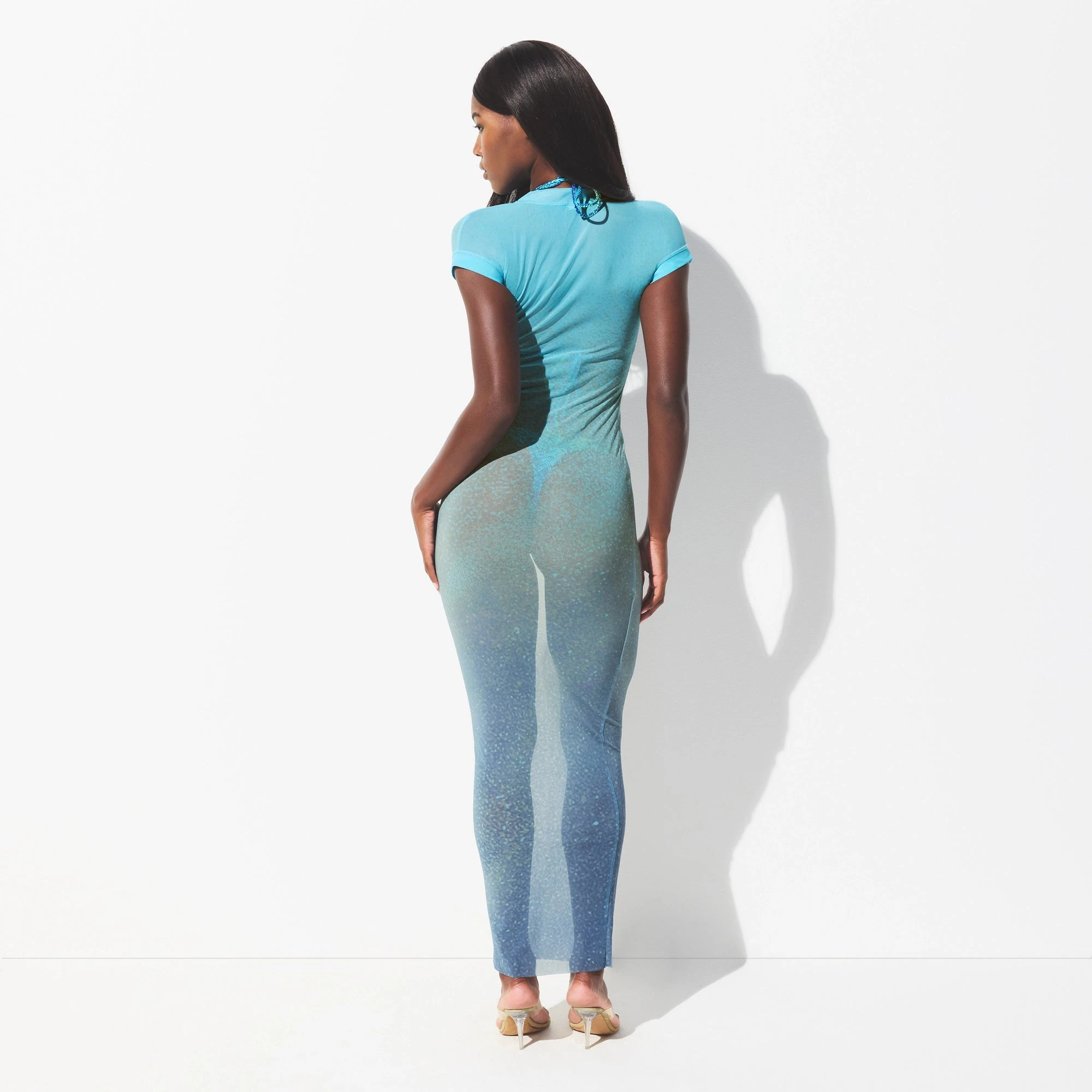 skims body mesh dress MESH COVER-UPS MINI DRESS | CYAN FK BODY PRINT