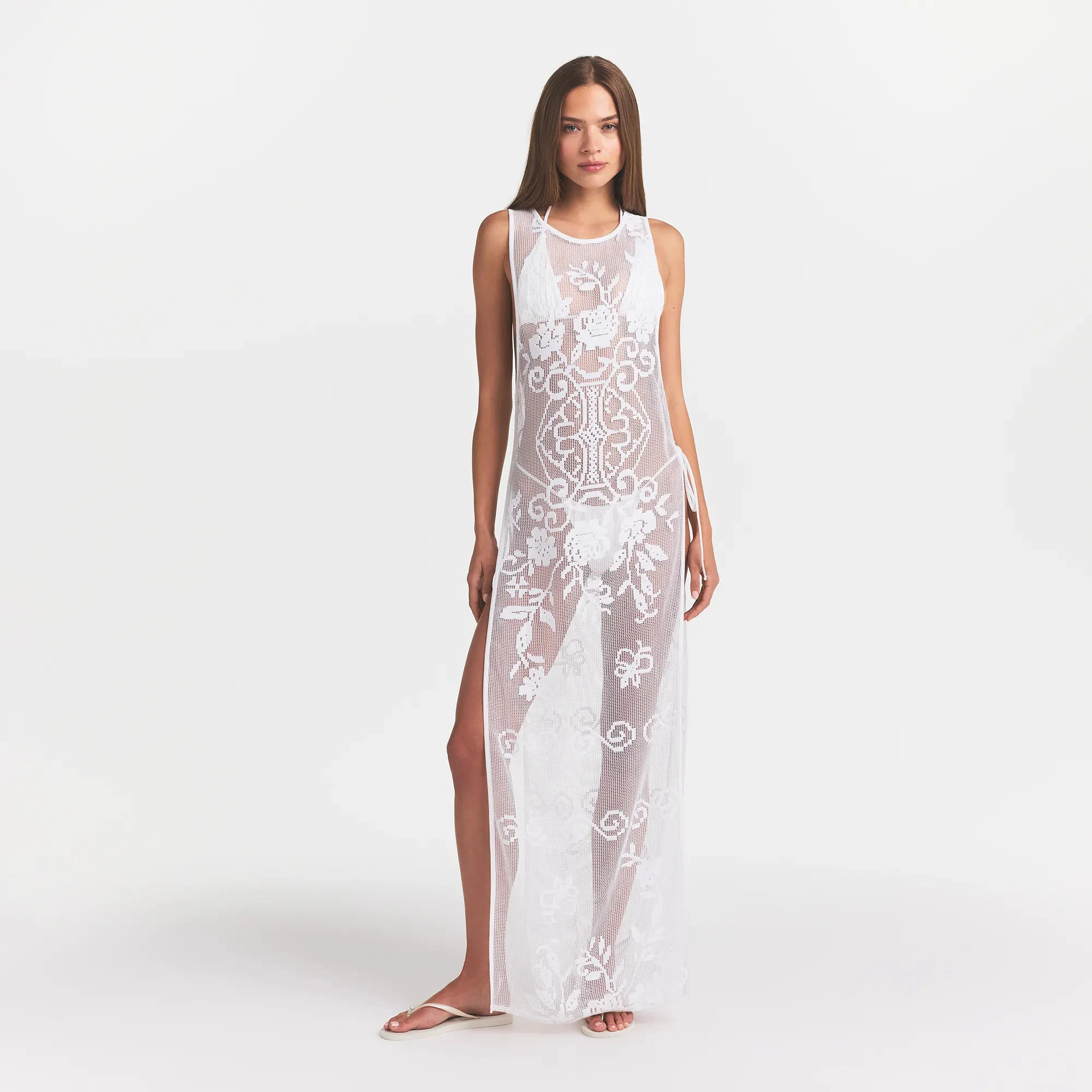 LACE COVER-UPS LONG DRESS | SNOW ON A MODEL FRONT VIEW @ | FOCUS: 0.0, 1.0, 0.9