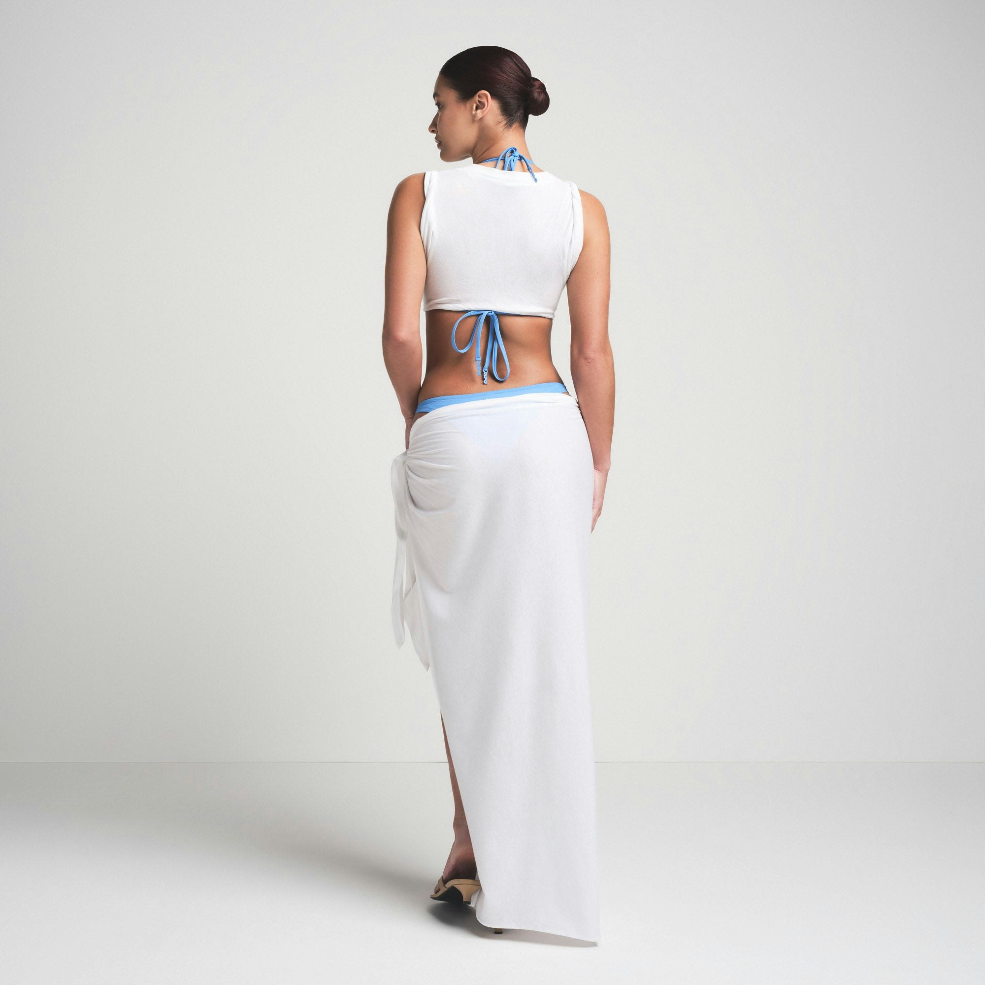 COTTON COVER UPS TIE SARONG | SNOW ON A MODEL SIDE VIEW | FOCUS: 0.0, 1.0, 0.9