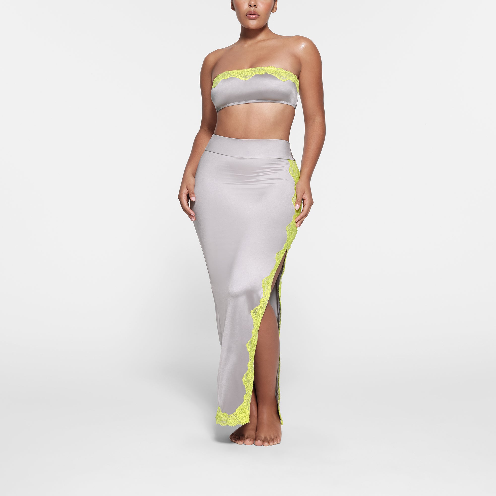 LACE SWIM LONG SKIRT CHROME