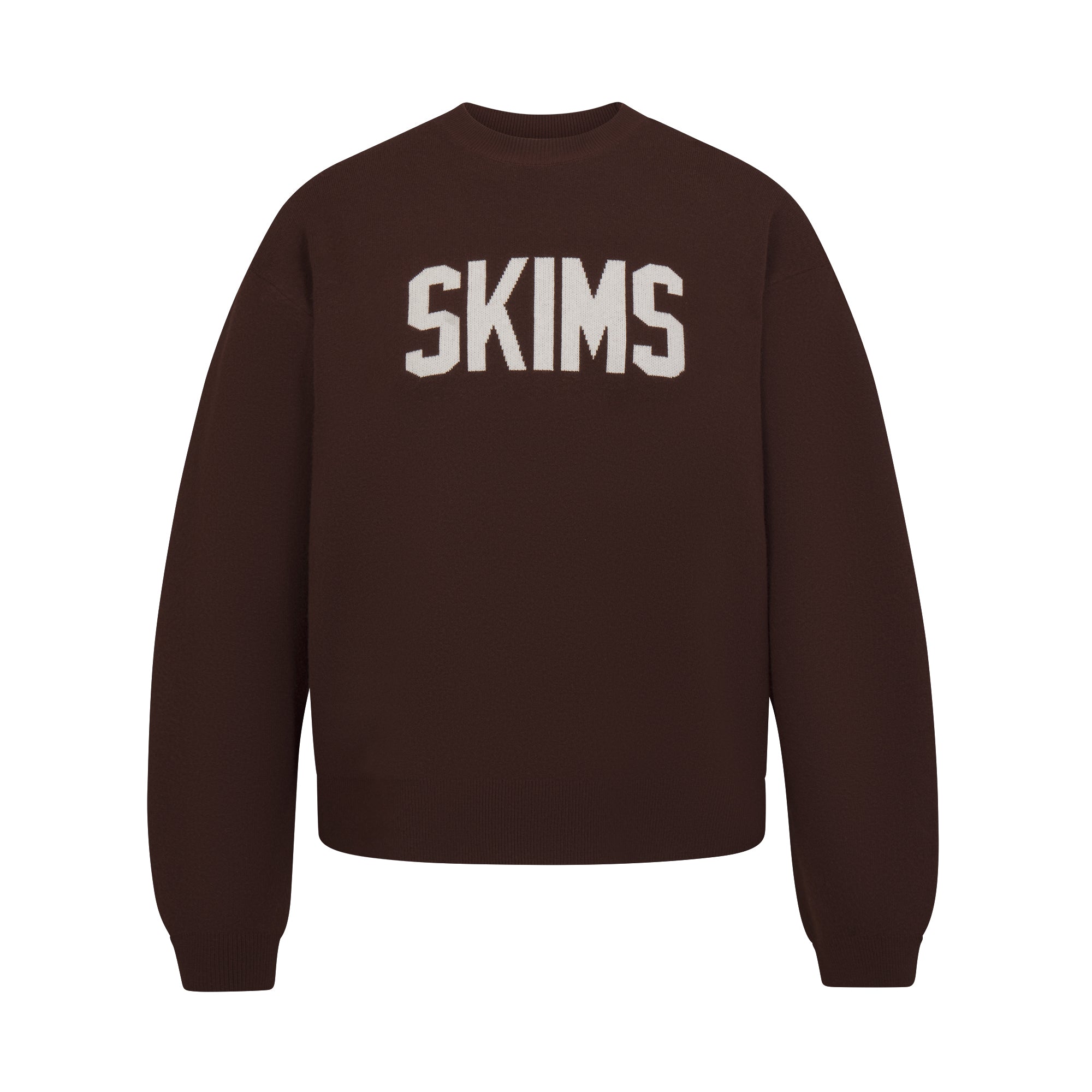 SWEATER KNIT LOGO PULLOVER | COCOA EGRET & LAYS FLAT ON A WHITE BACKGROUND | FLT