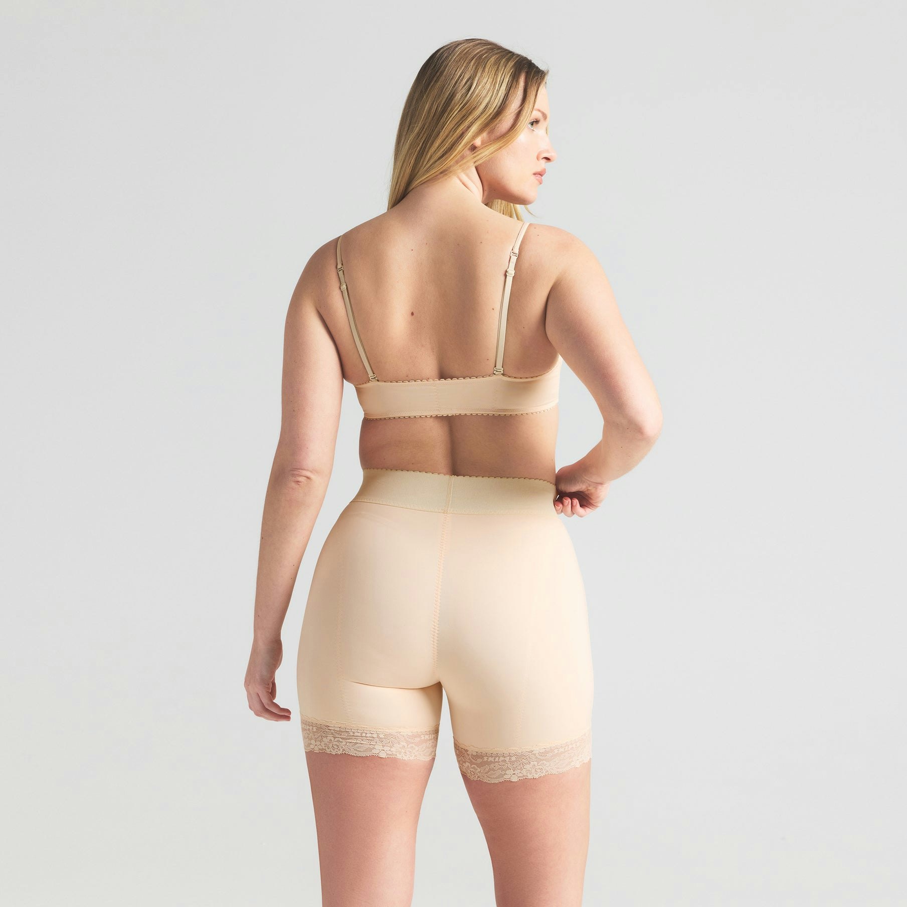 VINTAGE SHAPEWEAR UNLINED DEMI BRA | SUNKISSED ON A MODEL SIDE VIEW | FOCUS: 0.0, 1.0, 0.9