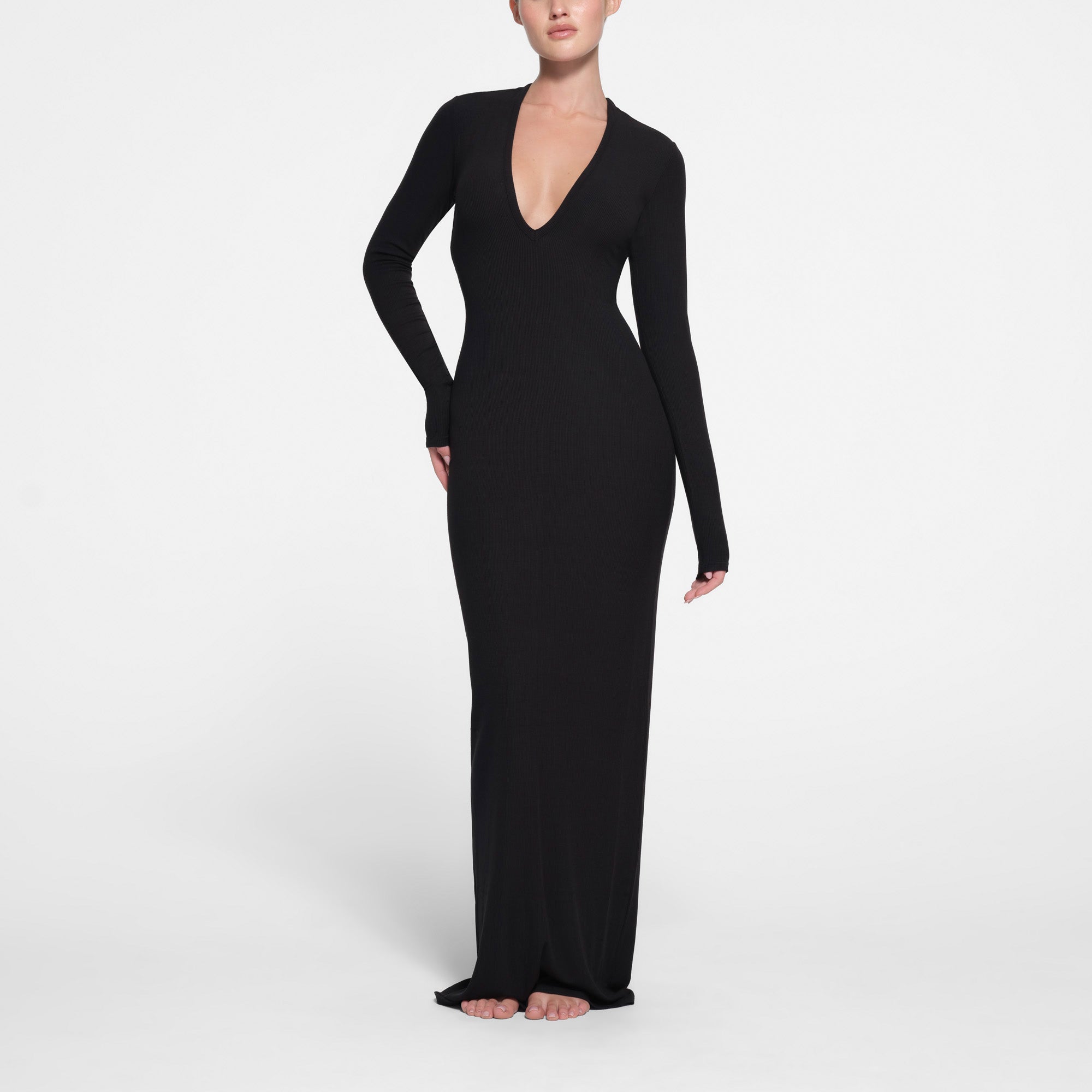 Deep plunge long sleeve dress 2025