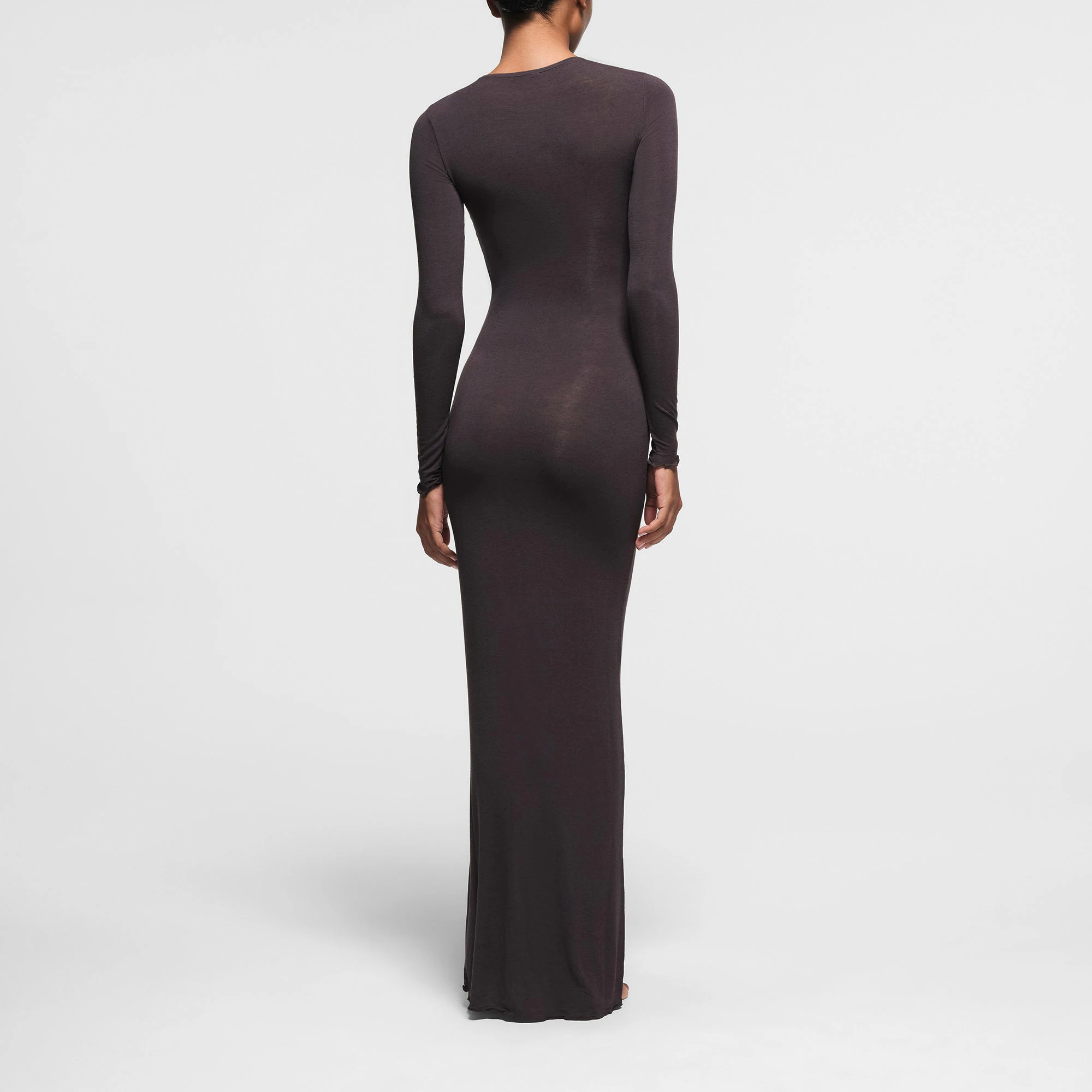 SHEER MODAL LONG SLEEVE LONG DRESS | PHOENIX ON A MODEL BACK VIEW