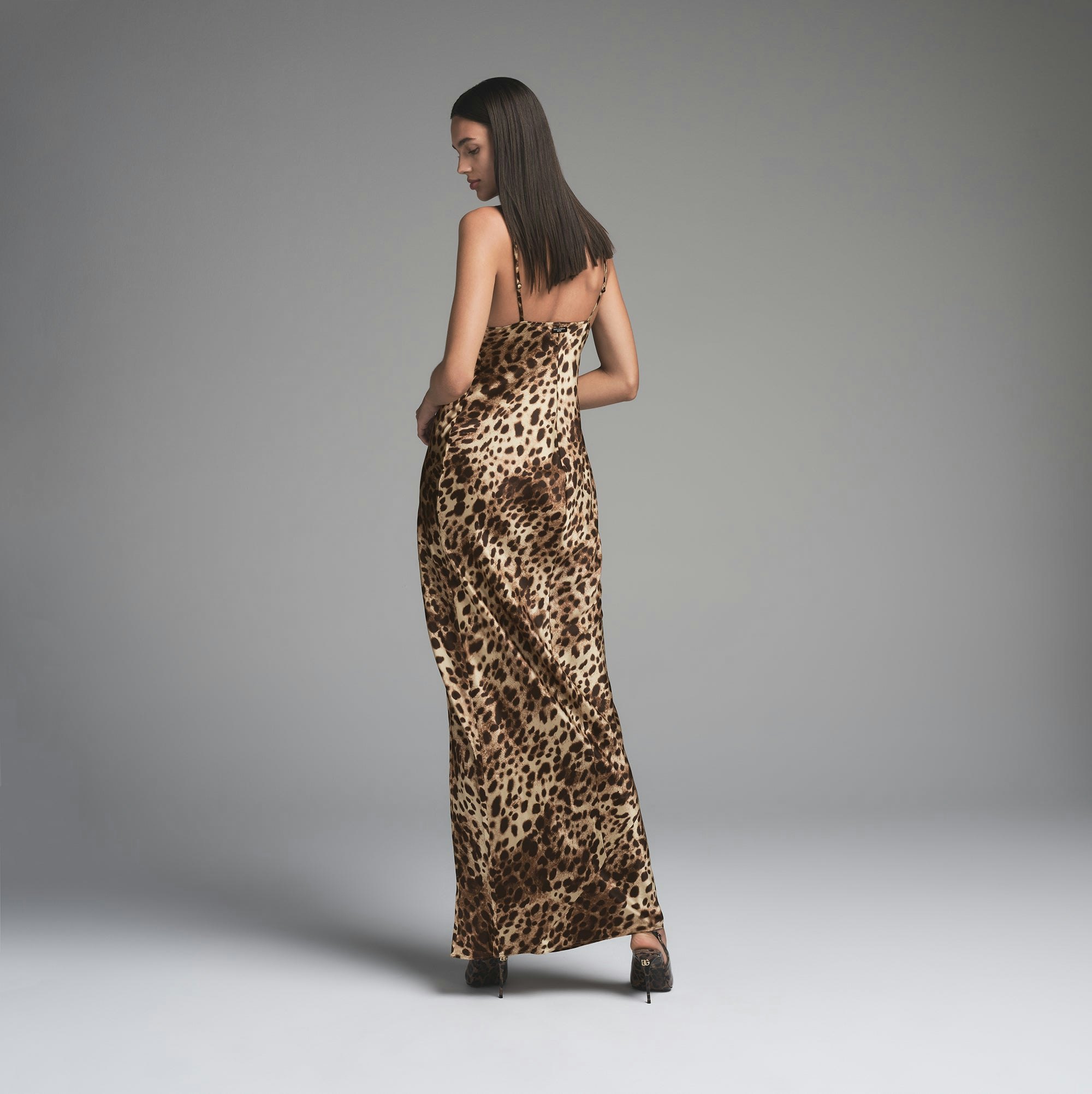 DOLCE&GABBANA X SKIMS SILK LONG SLIP DRESS | LEOPARD