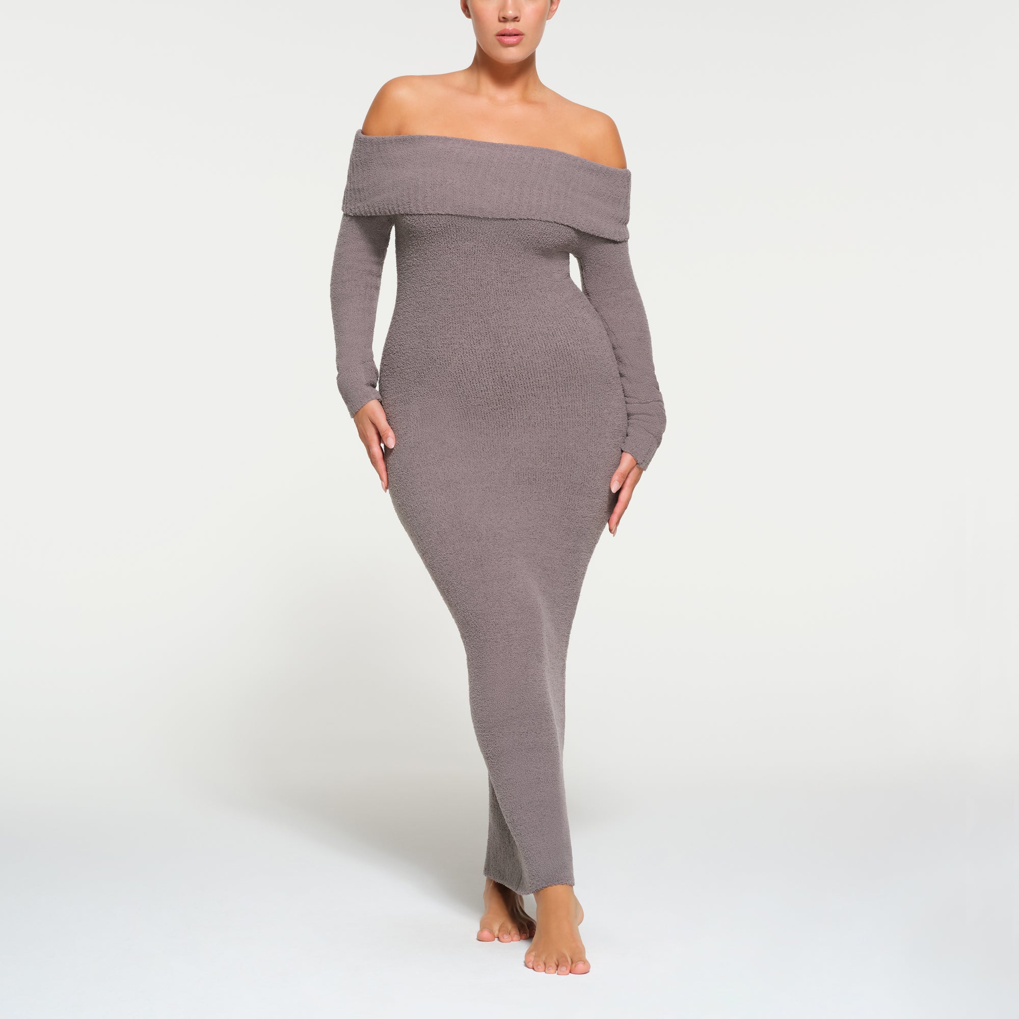 Grey off the shoulder dress top