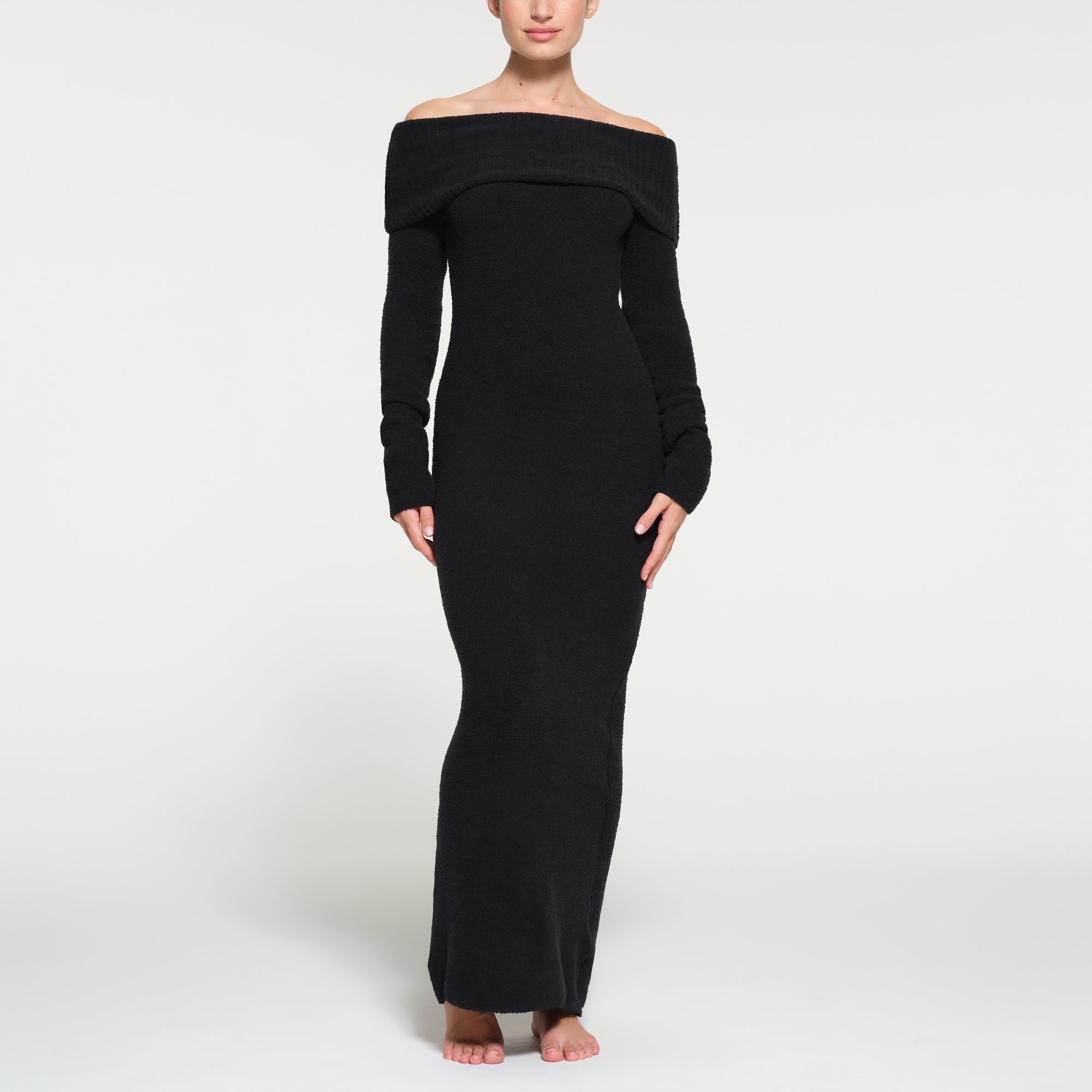 COZY KNIT OFF THE SHOULDER DRESS | ONYX | XXS