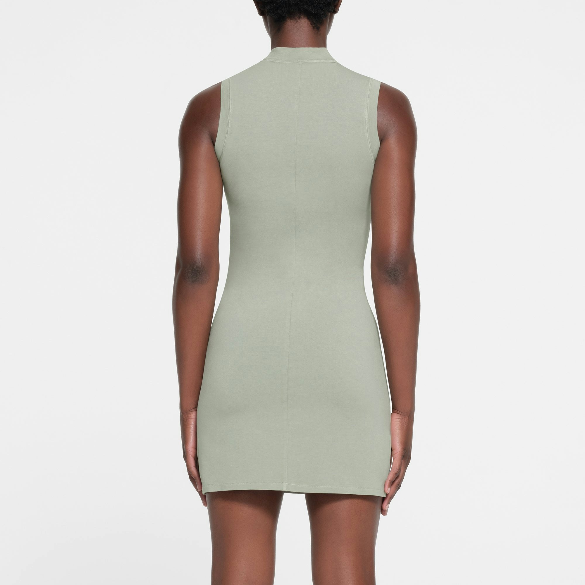 NEW VINTAGE ZIP UP SLEEVELESS MINI DRESS | MINERAL ON A MODEL BACK VIEW