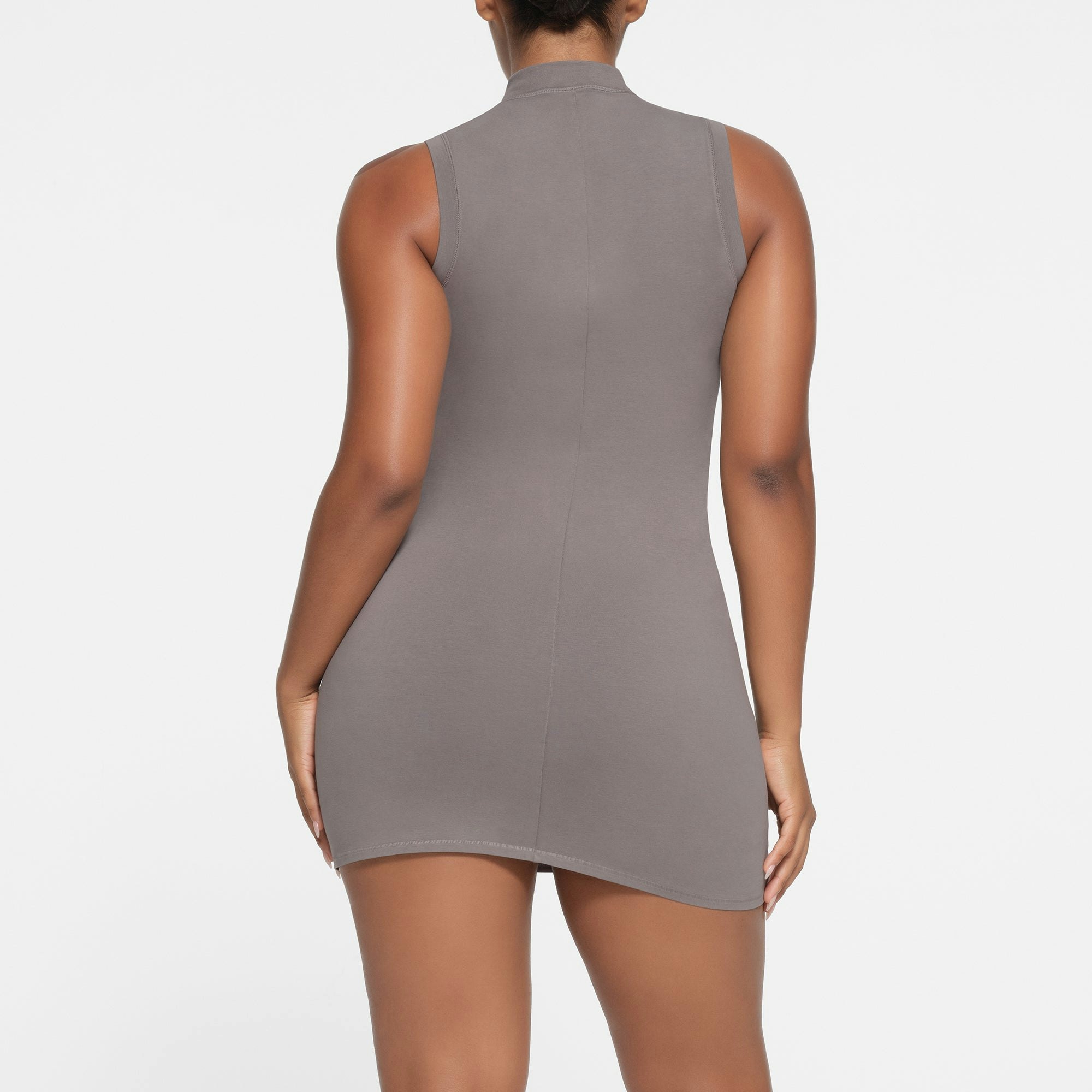 NEW VINTAGE ZIP UP SLEEVELESS MINI DRESS | SMOKE ON A MODEL BACK VIEW