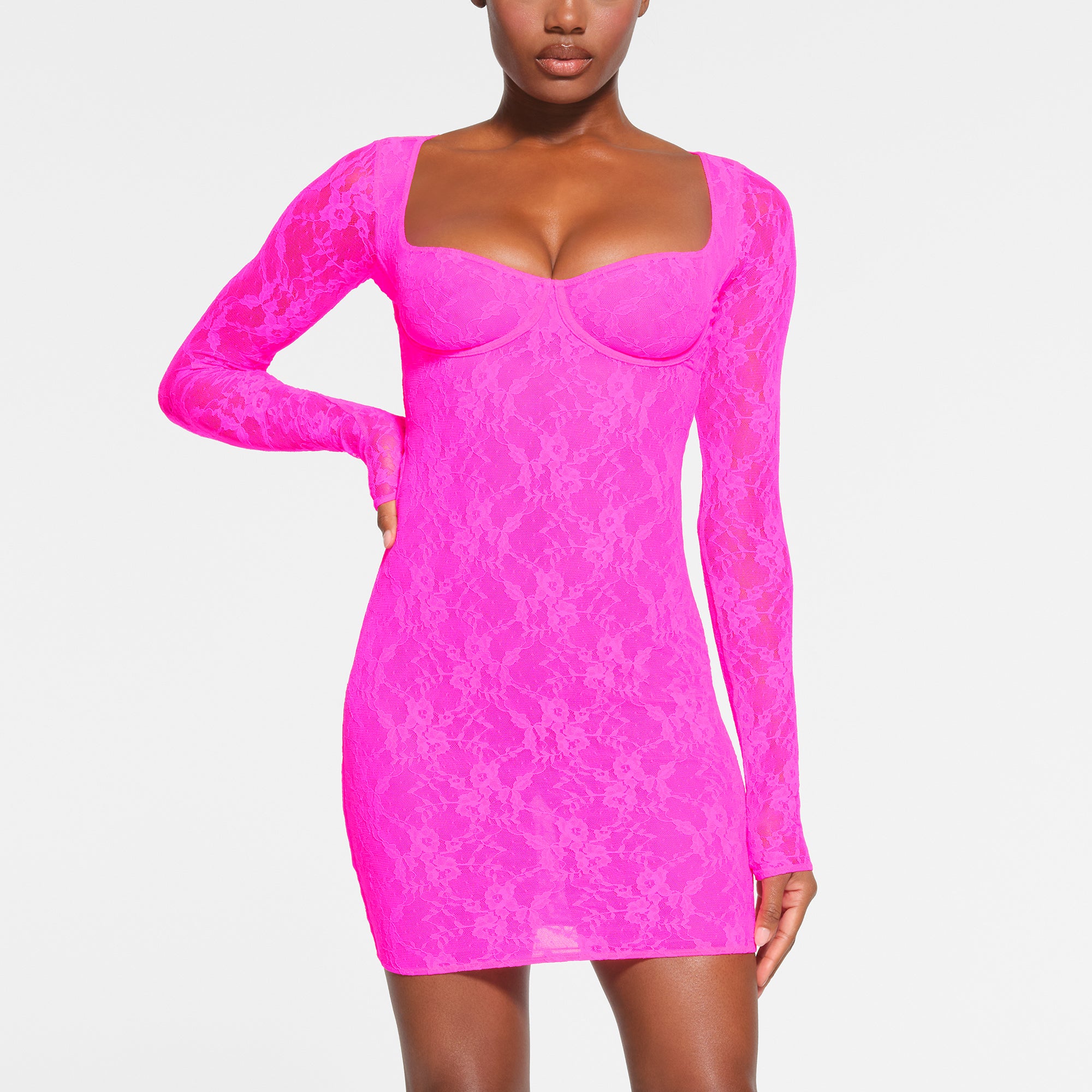 Long sleeve low cut dress on sale