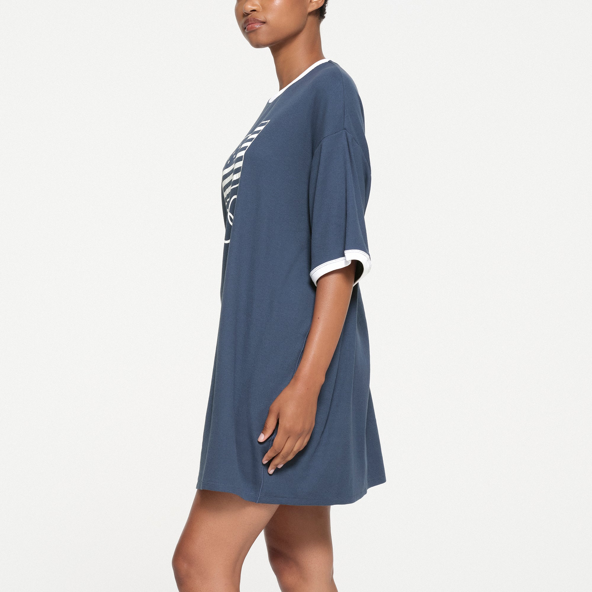 SKIMS FOR TEAM USA COTTON RIB OLYMPIC T SHIRT MINI DRESS NAVY
