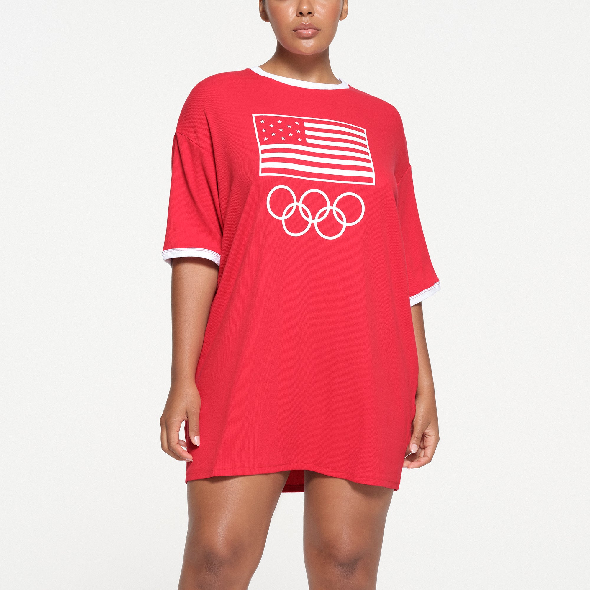 SKIMS FOR TEAM USA COTTON RIB OLYMPIC T-SHIRT MINI DRESS | RED | XXS