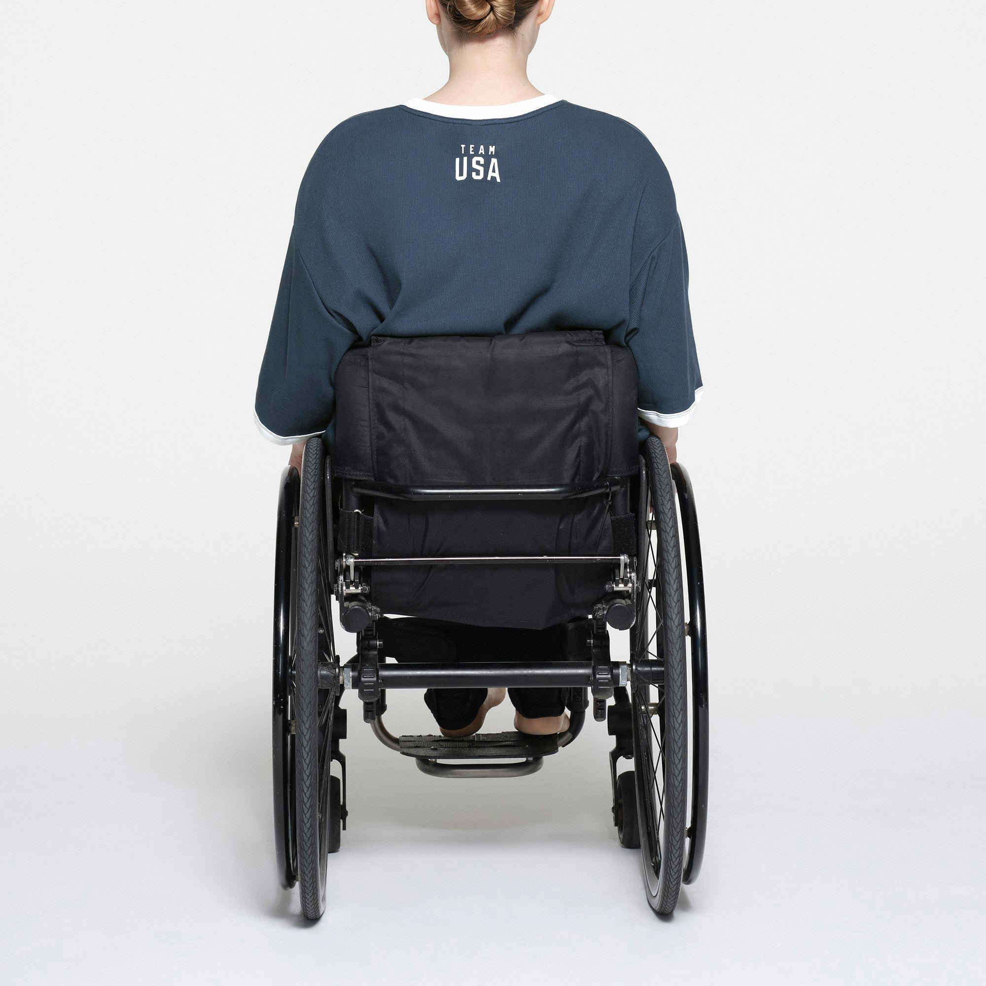 SKIMS FOR TEAM USA COTTON RIB PARALYMPIC T-SHIRT MINI DRESS | NAVY ON A MODEL BACK VIEW