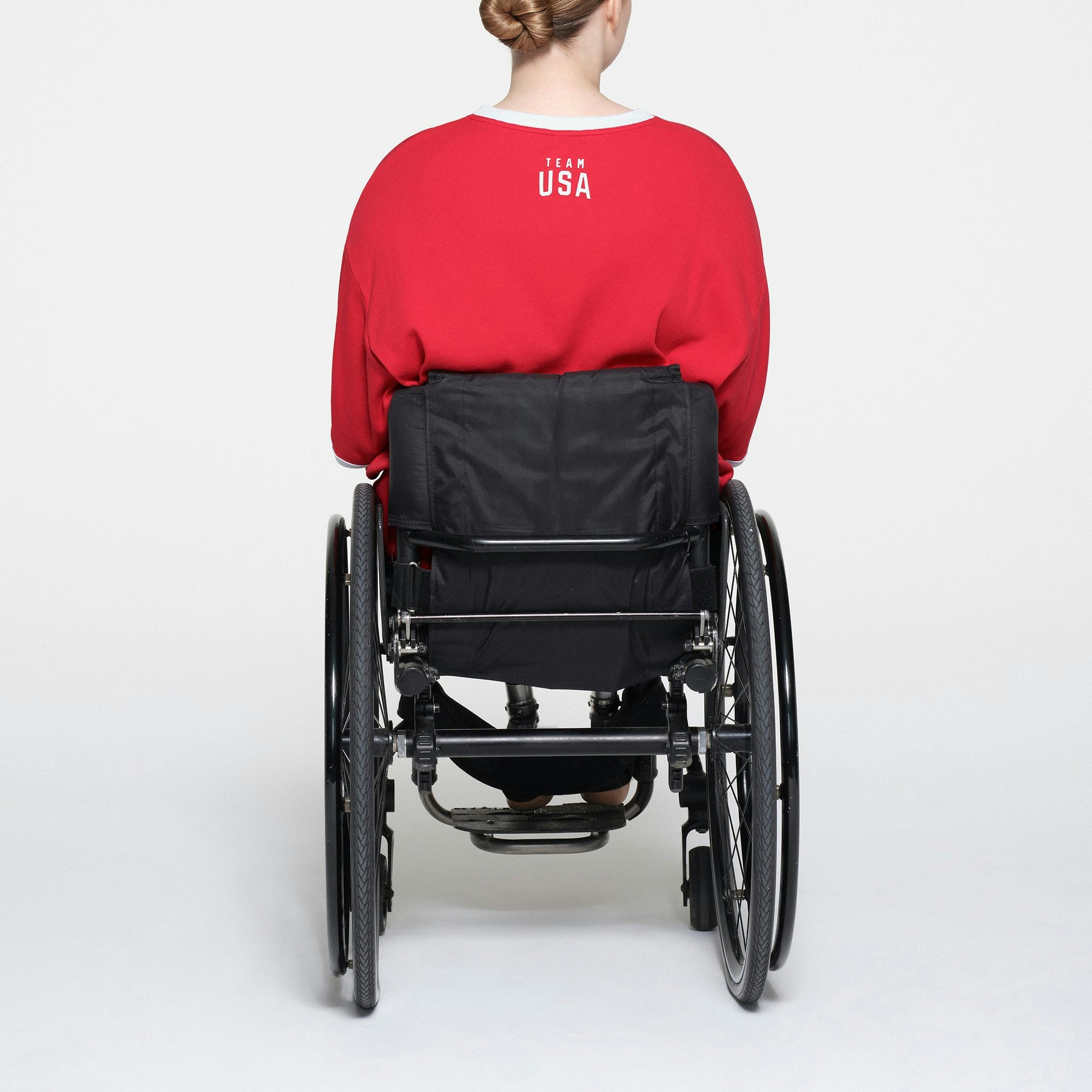 SKIMS FOR TEAM USA COTTON RIB PARALYMPIC T-SHIRT MINI DRESS | RED ON A MODEL BACK VIEW