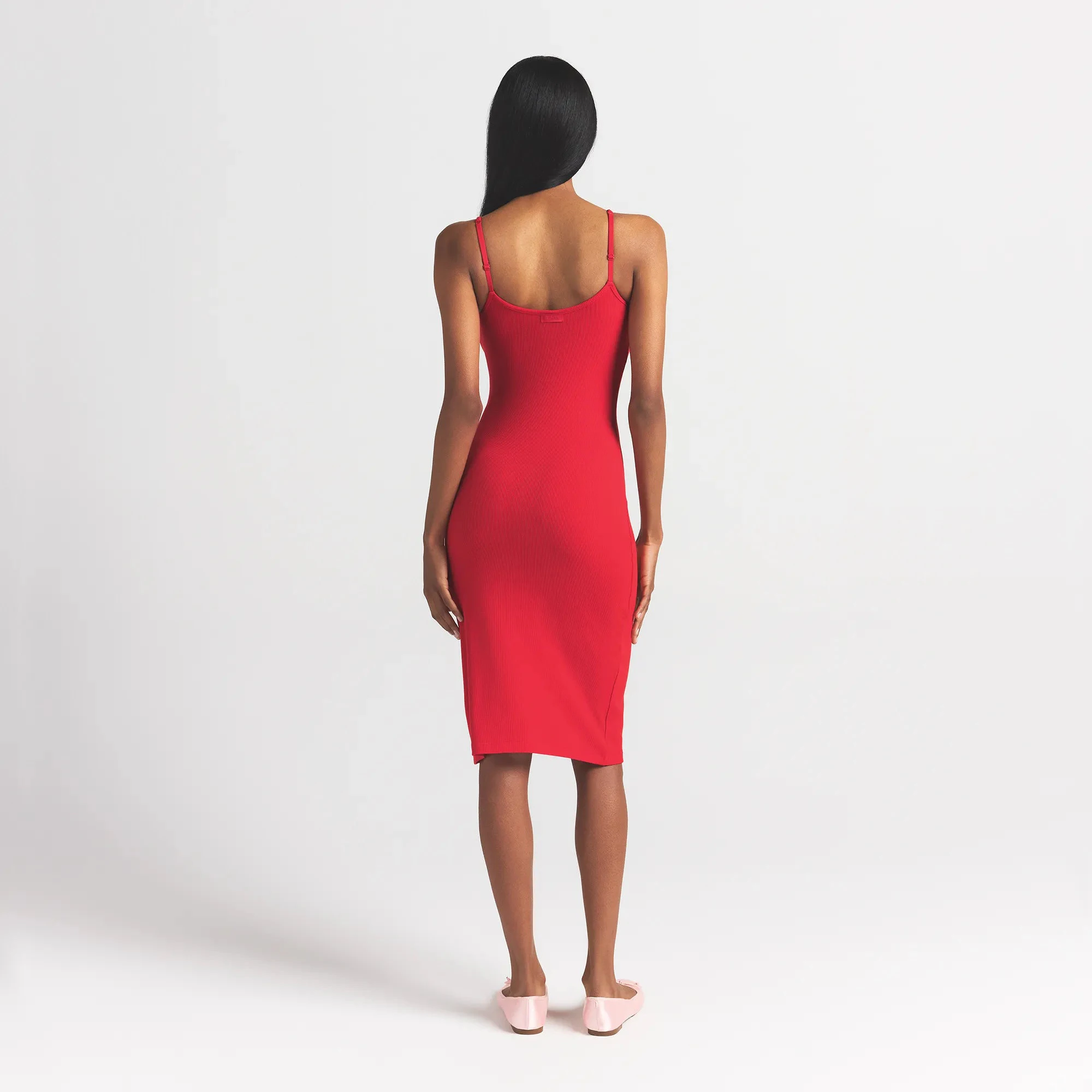 SOFT LOUNGE MIDI SLIP DRESS | CHERRY ON A MODEL BACK VIEW @ | FOCUS: 0.0, 1.0, 0.9