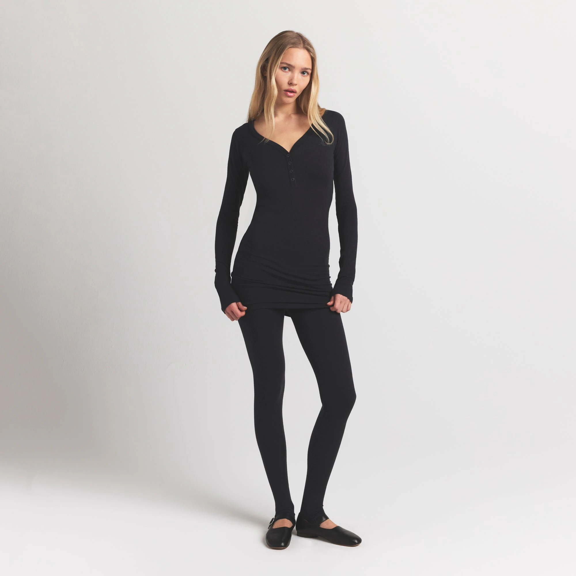 SKIMS Henley Dress | Obsidian | Black | Wool Rib | XL | X-Large | Women's SKIMS Henley Dress | Obsidian | Black | Wool Rib | XL | X-Large | Women's