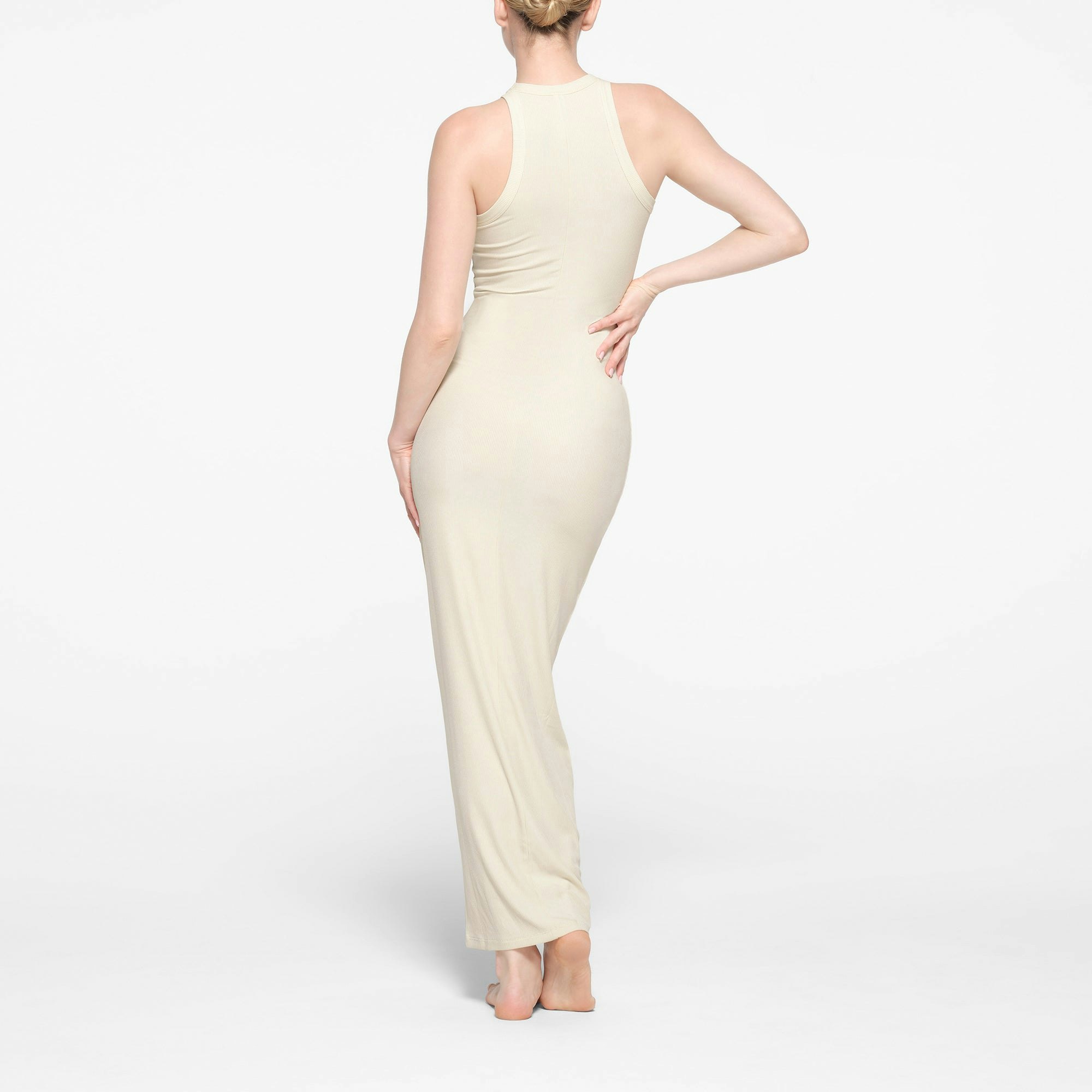 SOFT LOUNGE LONG TANK DRESS | BONE ON A MODEL BACK VIEW
