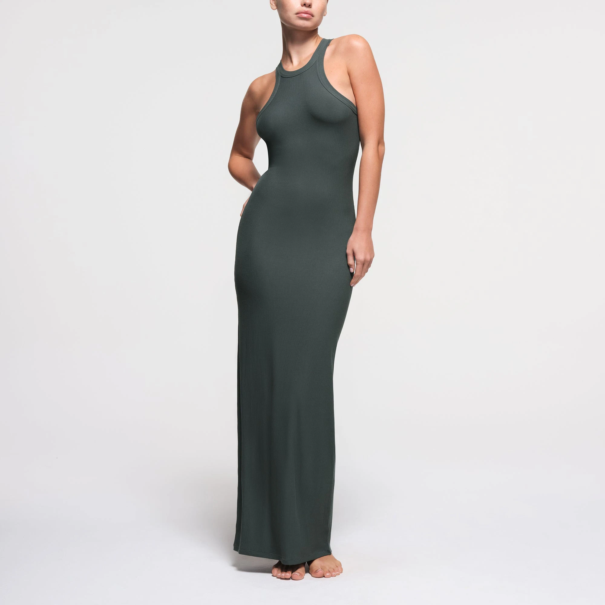 SOFT LOUNGE LONG TANK DRESS | DEEP SEA ON A MODEL FRONT VIEW