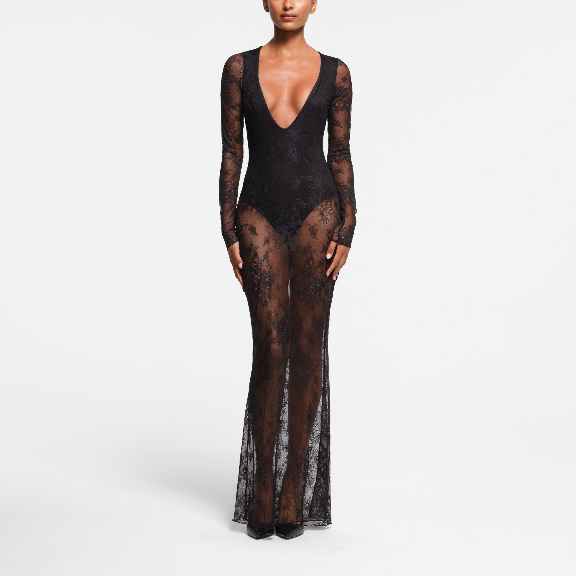 Long plunge dress hotsell