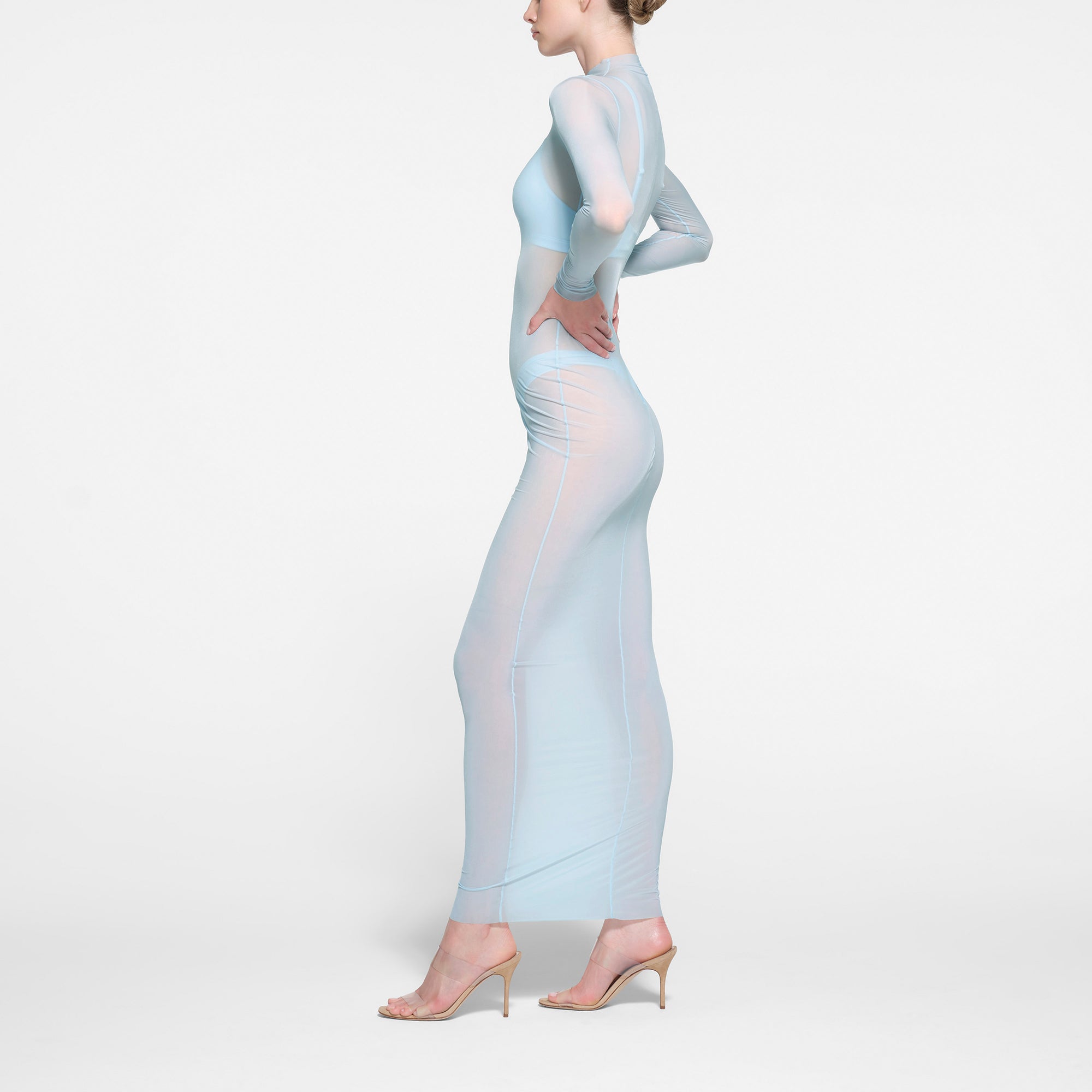MILKY SHEER MOCK NECK LONG SLEEVE LONG DRESS | OPAL