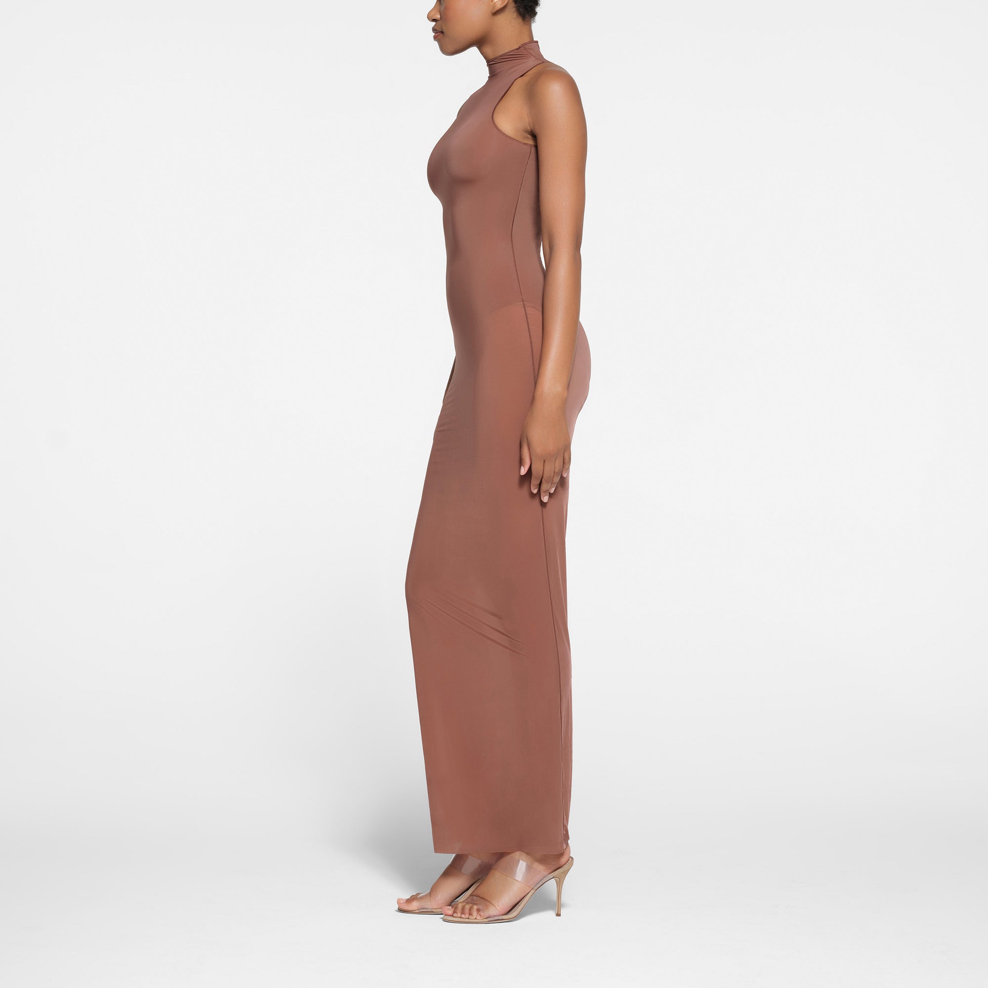 MILKY SHEER MOCK NECK LONG DRESS | BRANDY MILKY SHEER MOCK NECK LONG DRESS | BRANDY
