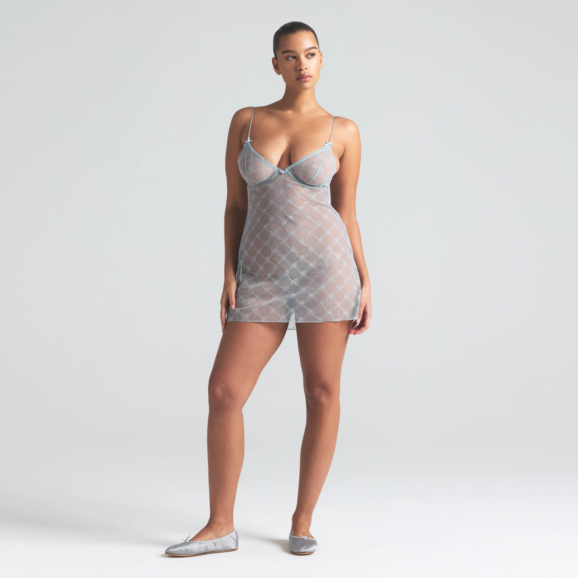 SPRING INTIMATES UNDERWIRE SLIP DRESS | MERCURY BOW TULLE ON A MODEL FRONT VIEW | FOCUS: 0.0, 1.0, 0.9