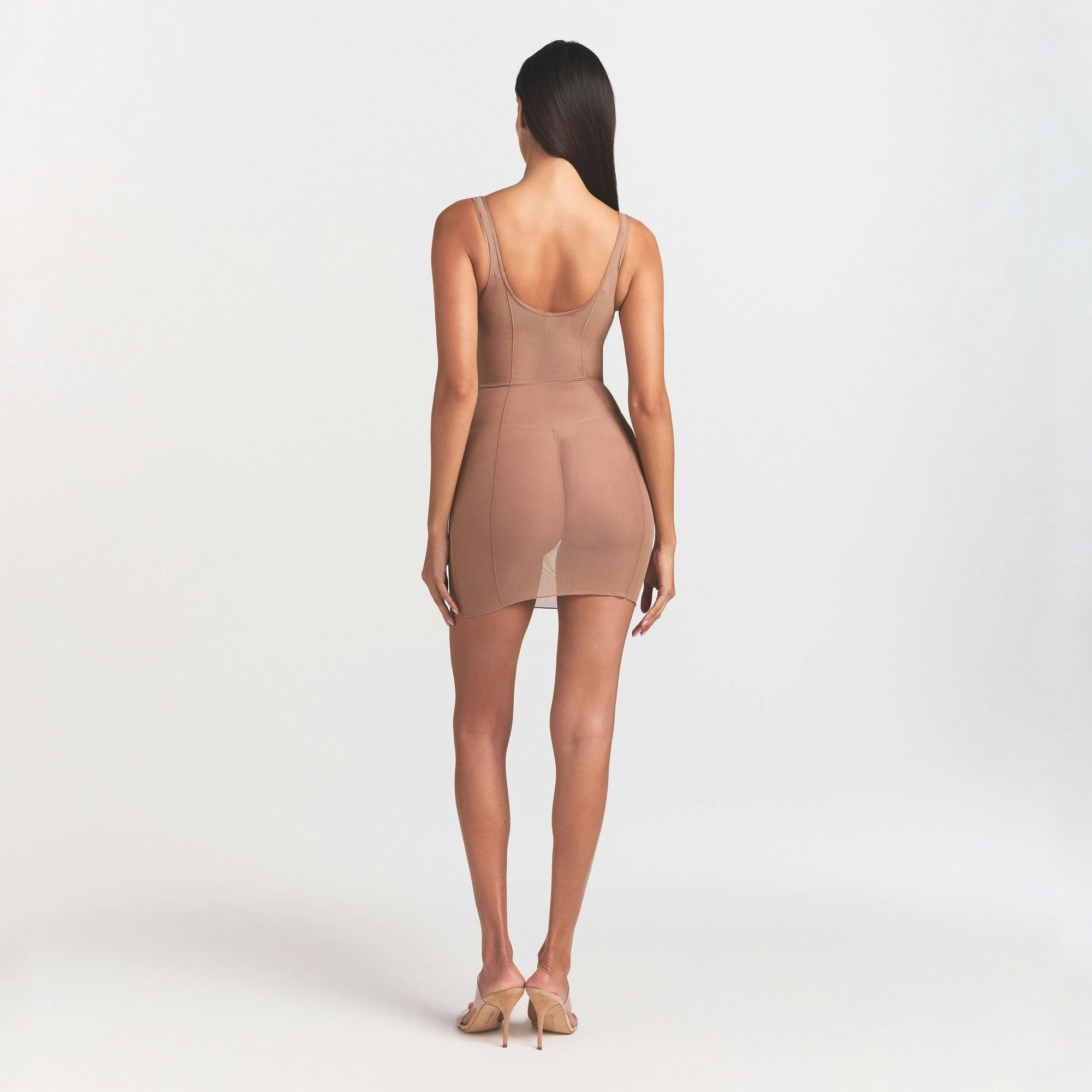 POWER MESH SHAPEWEAR OPEN BUST SLIP DRESS | SIENNA ON A MODEL FRONT VIEW @ | FOCUS: 0.0, 1.0, 0.9
