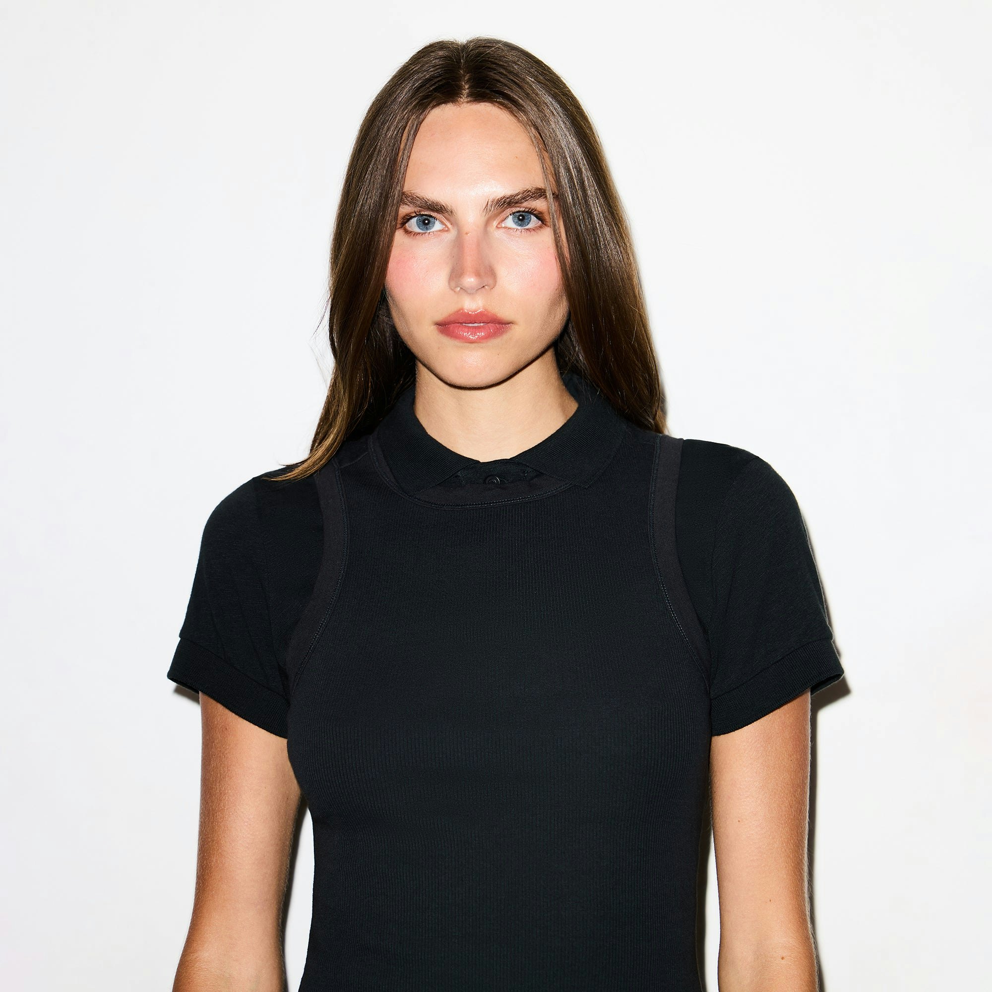 COTTON RIB TANK DRESS | SOOT ON A MODEL FRONT VIEW @ | FOCUS: 0.9, 0.1, 0.7