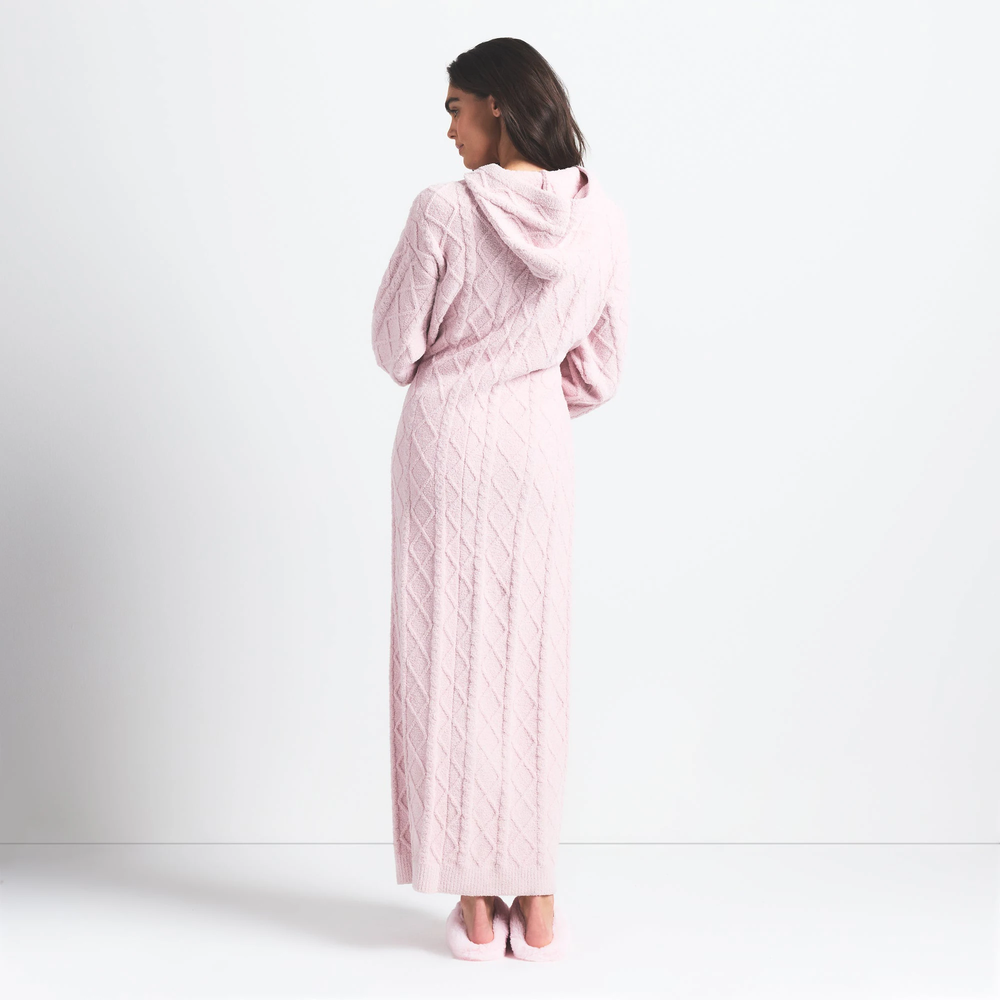 COZY LIGHT OVERSIZED CABLEKNIT LONG DRESS | CHERRY BLOSSOM ON A MODEL FRONT VIEW @ | FOCUS: 0.0, 1.0, 0.9