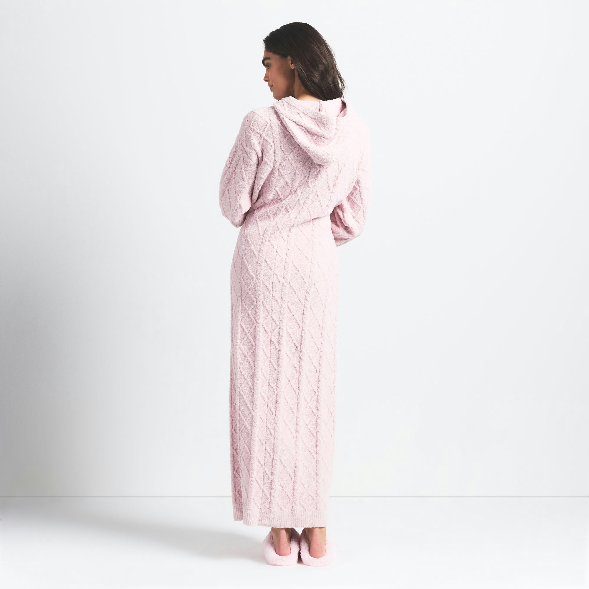 COZY LIGHT OVERSIZED CABLEKNIT LONG DRESS | CHERRY BLOSSOM ON A MODEL FRONT VIEW @ | FOCUS: 0.0, 1.0, 0.9