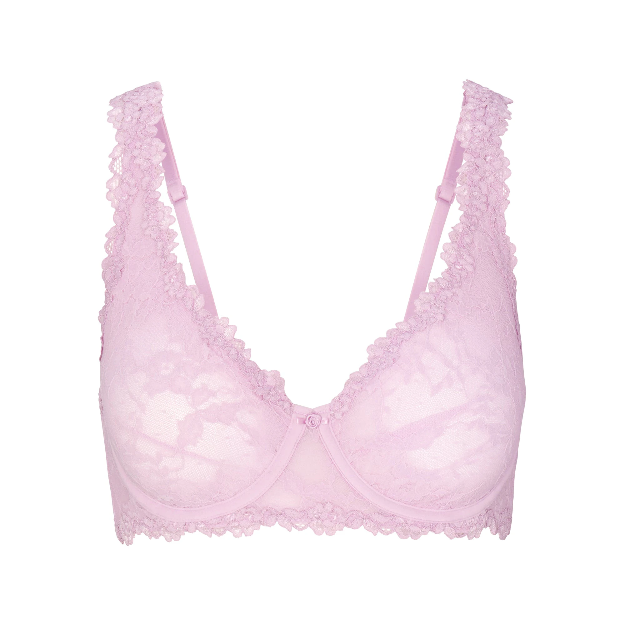 STRETCH LACE UNLINED FULL COVERAGE BRA | BABY PINK FLAT ON A WHITE BACKGROUND | FLT
