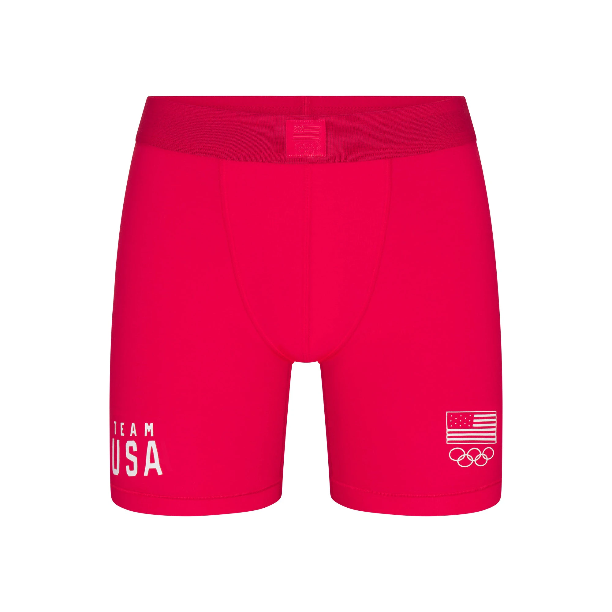 SKIMS FOR TEAM USA SKIMS COTTON MENS OLYMPIC 5" BOXER BRIEF | REDFLAT ON A WHITE BACKGROUND | FLT