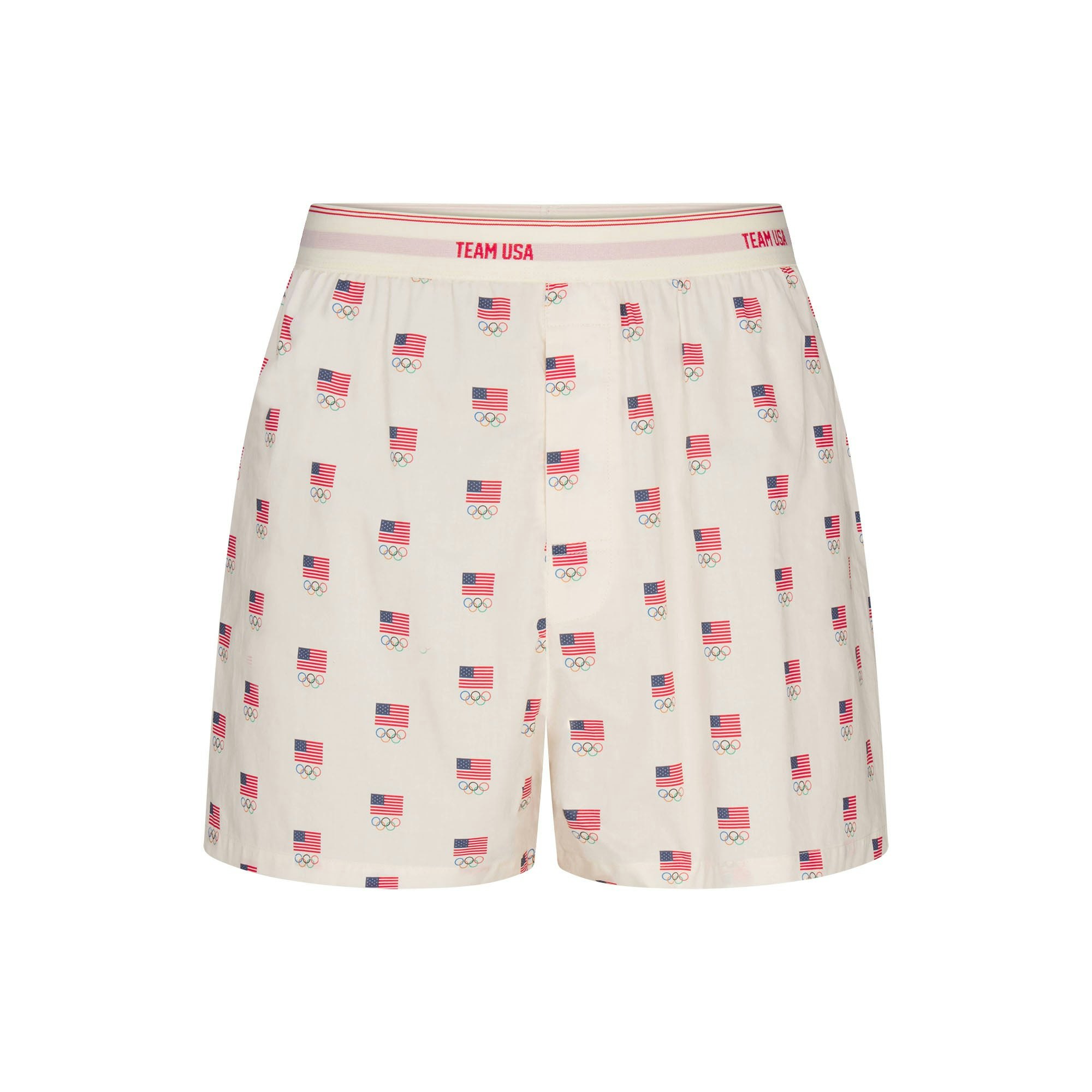 SKIMS FOR TEAM USA COTTON POPLIN MENS OLYMPIC BOXER | ECRUFLAT ON A WHITE BACKGROUND | FLT