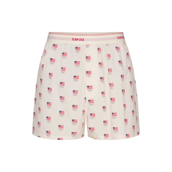 SKIMS FOR TEAM USA COTTON POPLIN MENS OLYMPIC BOXER | ECRUFLAT ON A WHITE BACKGROUND | FLT