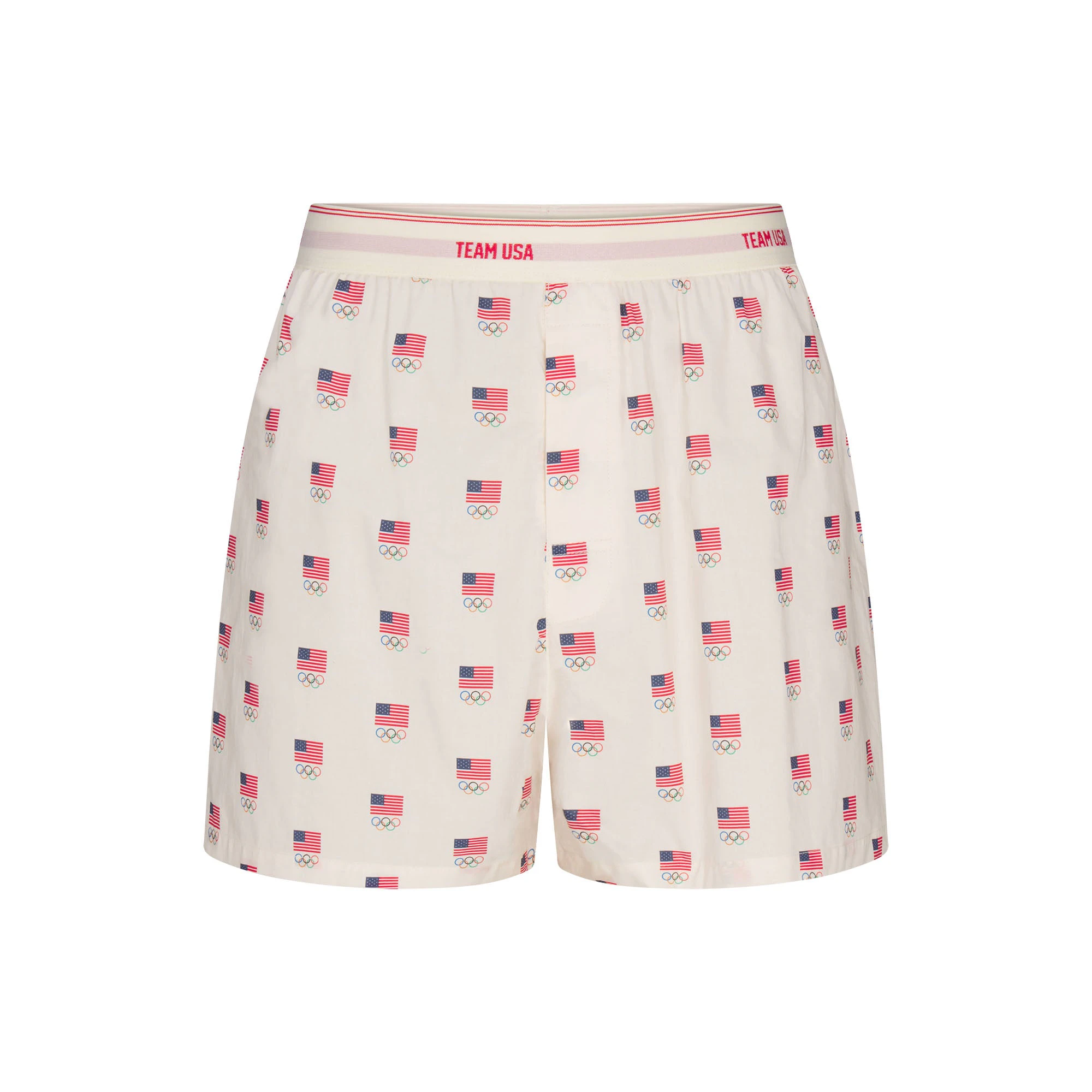 SKIMS FOR TEAM USA COTTON POPLIN MENS OLYMPIC BOXER | ECRUFLAT ON A WHITE BACKGROUND | FLT