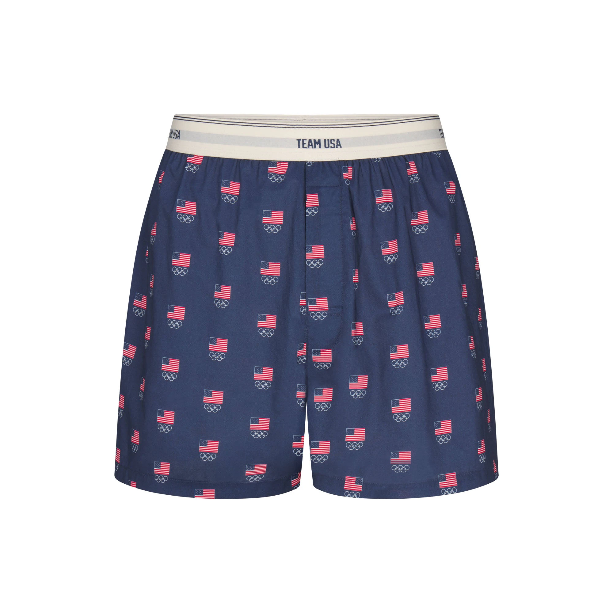 SKIMS FOR TEAM USA COTTON POPLIN MENS OLYMPIC BOXER | NAVYFLAT ON A WHITE BACKGROUND | FLT