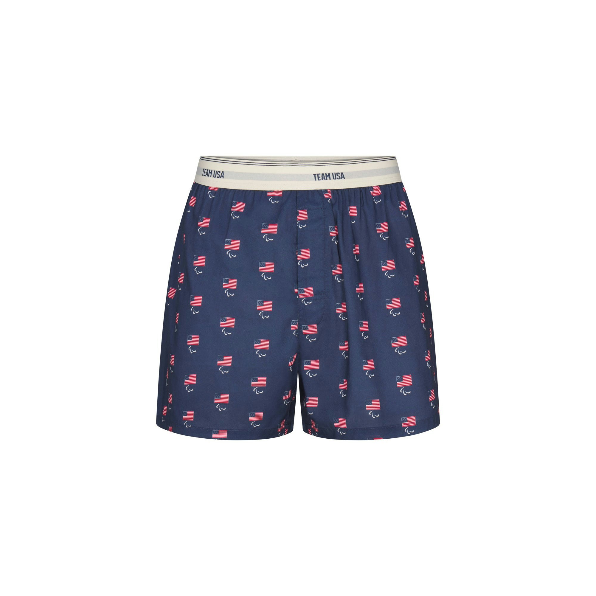 SKIMS FOR TEAM USA COTTON POPLIN MENS PARALYMPIC BOXER | NAVY FLAT ON A WHITE BACKGROUND | FLT @ | FOCUS: 0.0, 1.0, 0.9