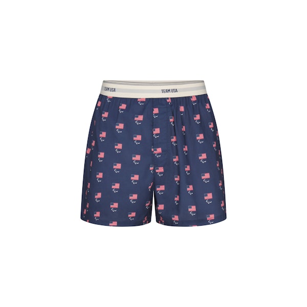 SKIMS FOR TEAM USA COTTON POPLIN MENS PARALYMPIC BOXER | NAVY FLAT ON A WHITE BACKGROUND | FLT @ | FOCUS: 0.0, 1.0, 0.9